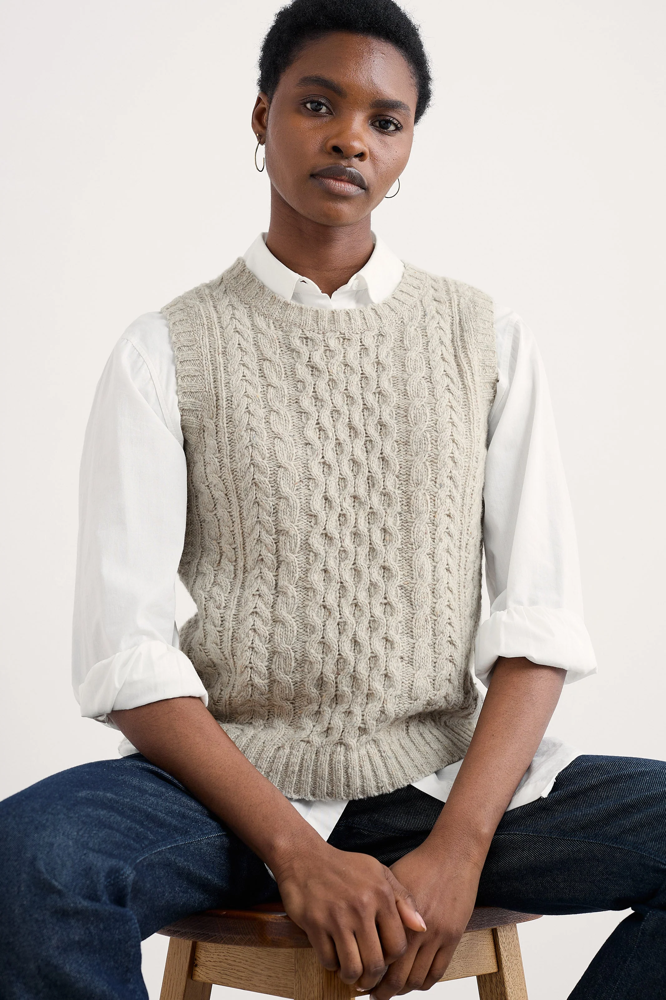 Newlyn Sleeveless Jumper - Aran - Image 5
