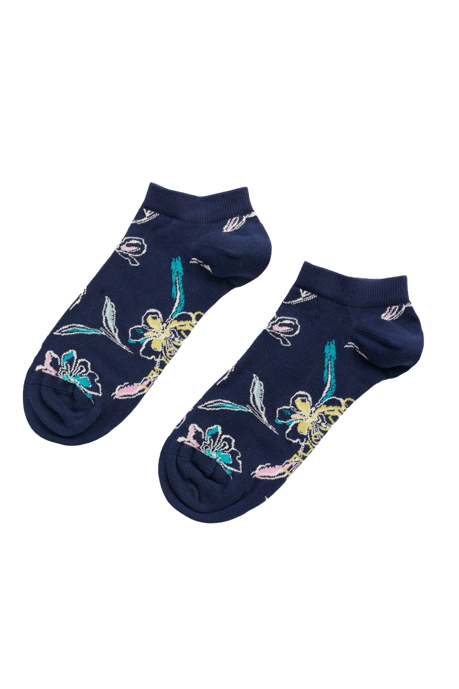 Organic Cotton Arty Trainer Socks - Linear Floral Night