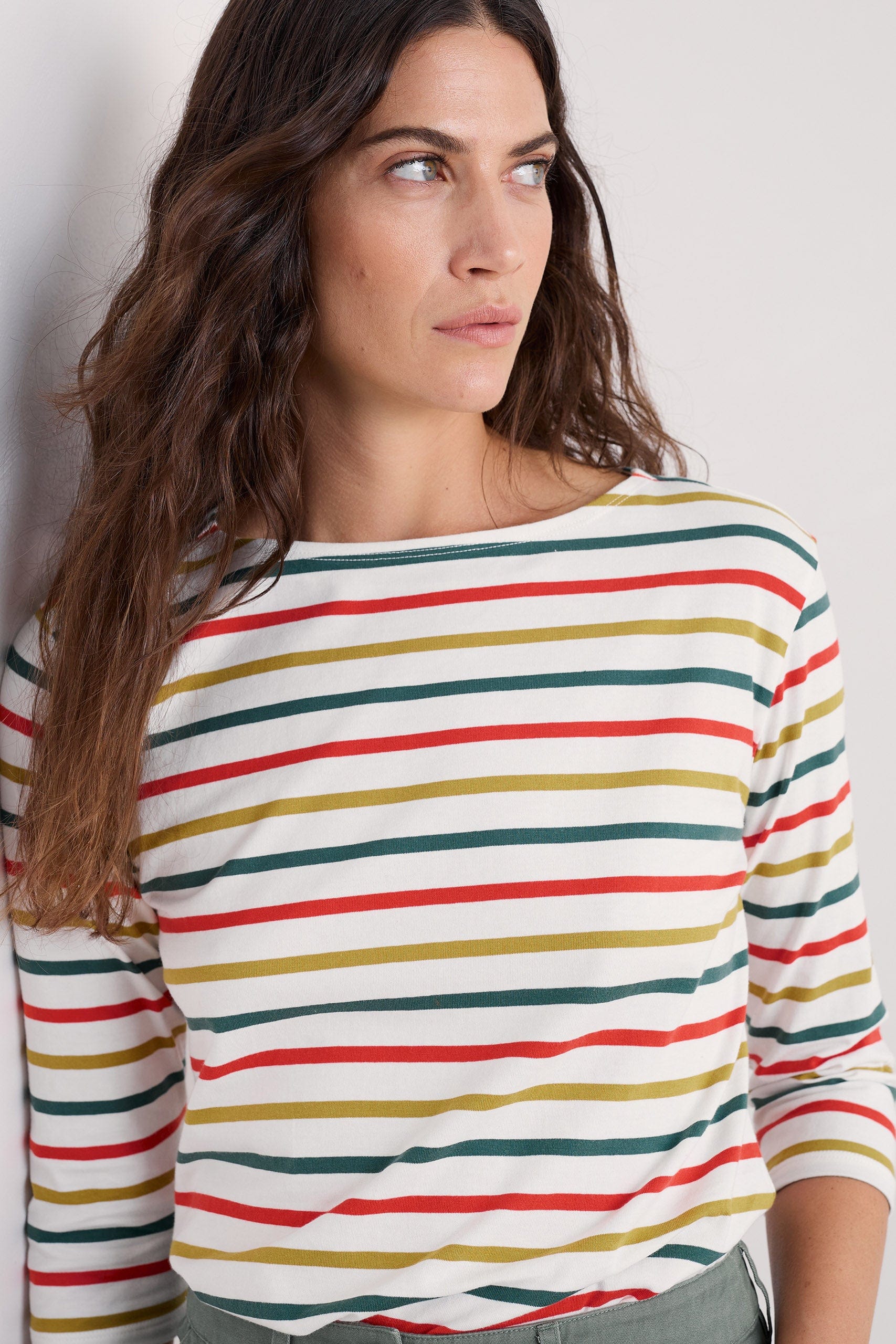 Sailor 3/4 Sleeve Top - Tri Breton Orange Coral - Image 2