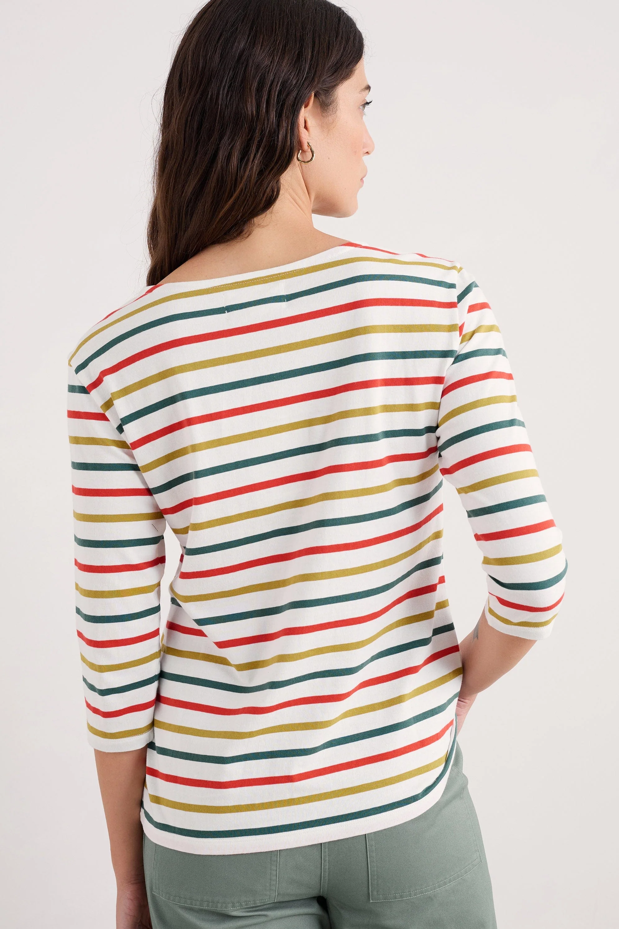 Sailor 3/4 Sleeve Top - Tri Breton Orange Coral - Image 3
