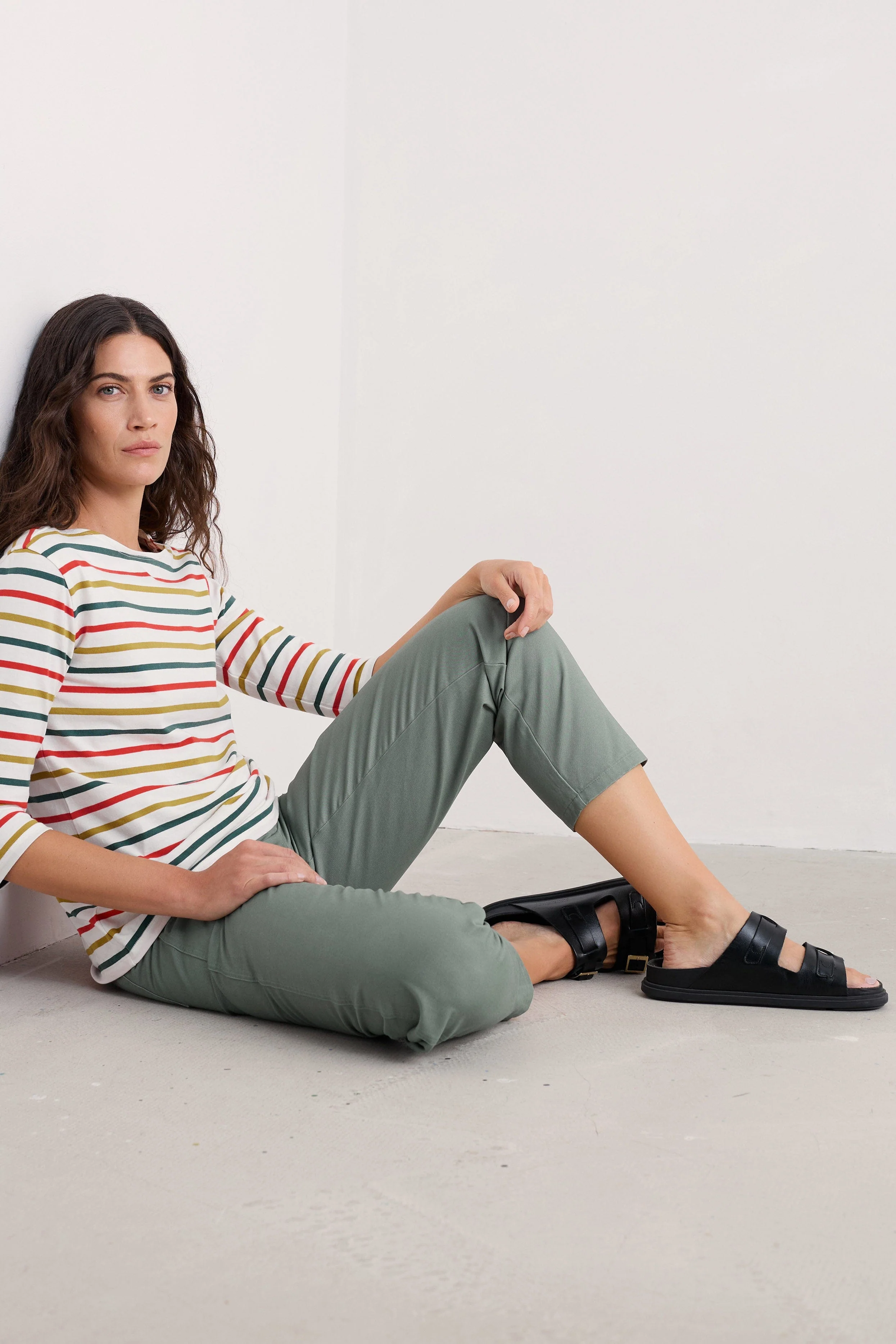 Sailor 3/4 Sleeve Top - Tri Breton Orange Coral - Image 4
