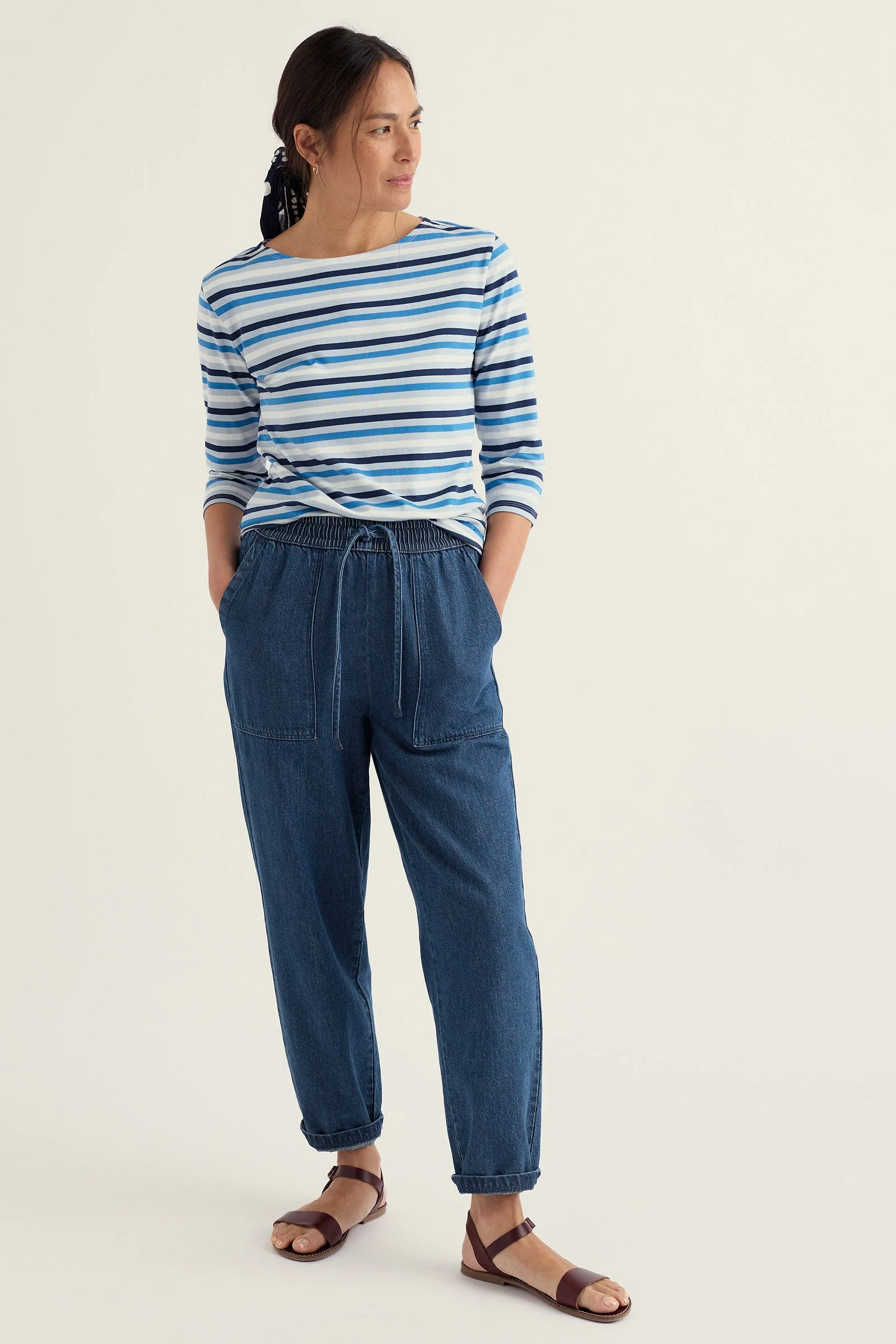 Sailor Organic Cotton Jersey Top - Tri Mini Cornish Blue Fog - Image 4