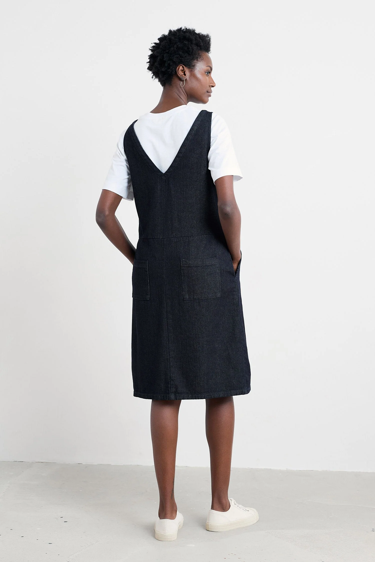 Salt Weave Knee Length Pinafore - Dark Wash - Image 3