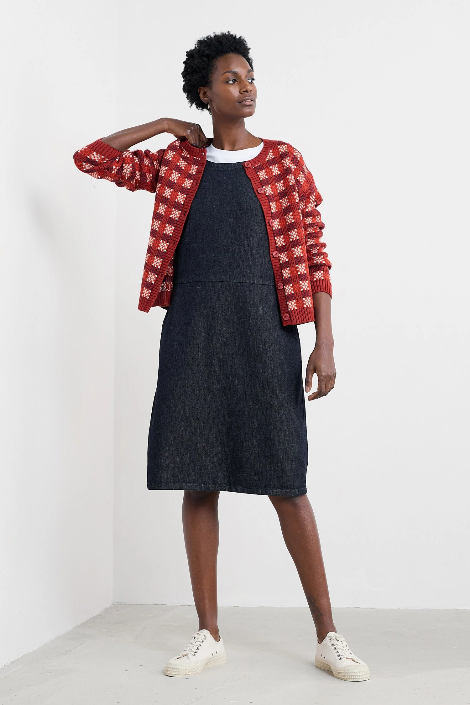 Salt Weave Knee Length Pinafore - Dark Wash - Image 5