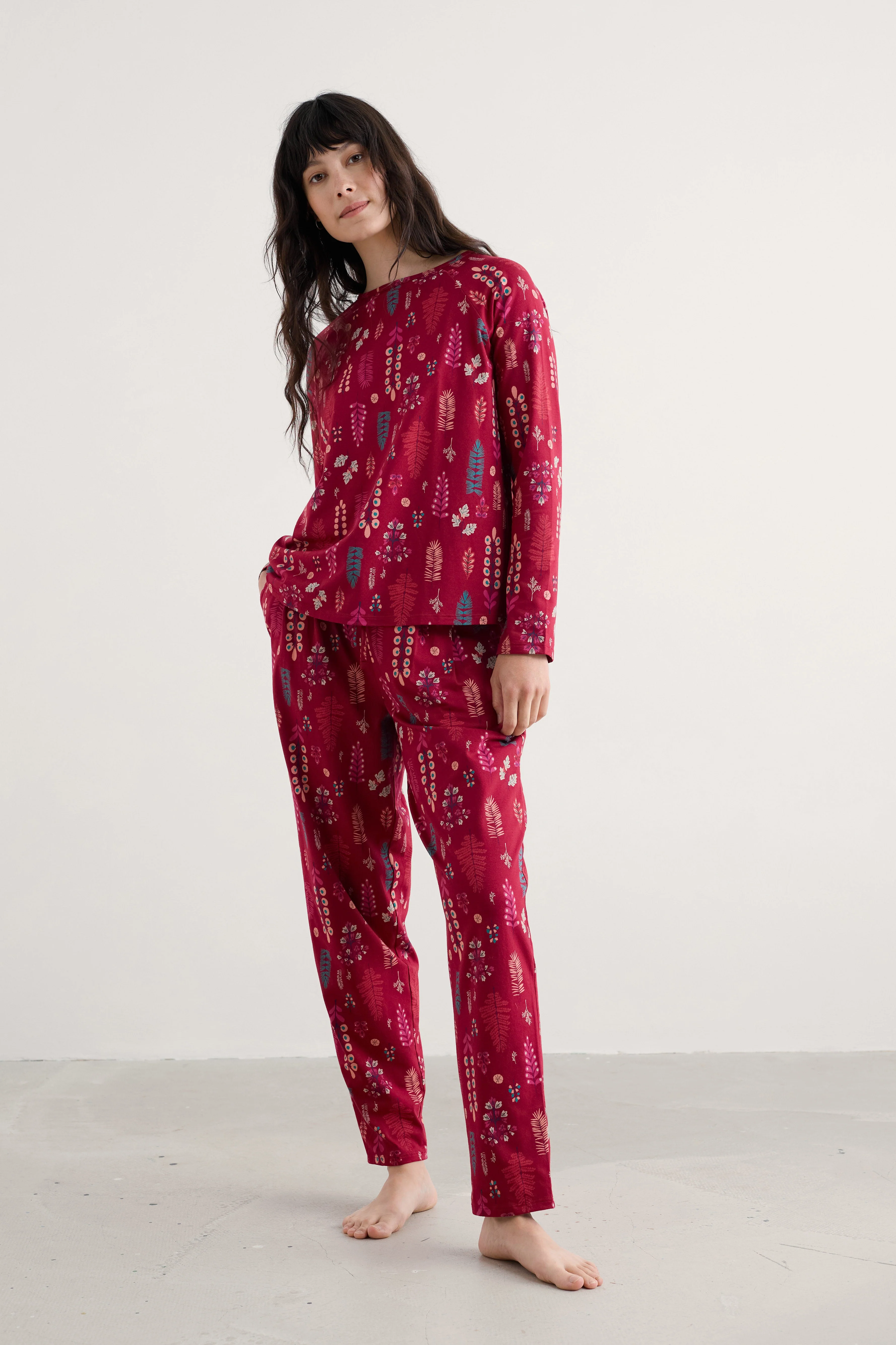 Setting Sun Cotton Jersey Pyjamas - Botanical Woodland Jam - Image 3