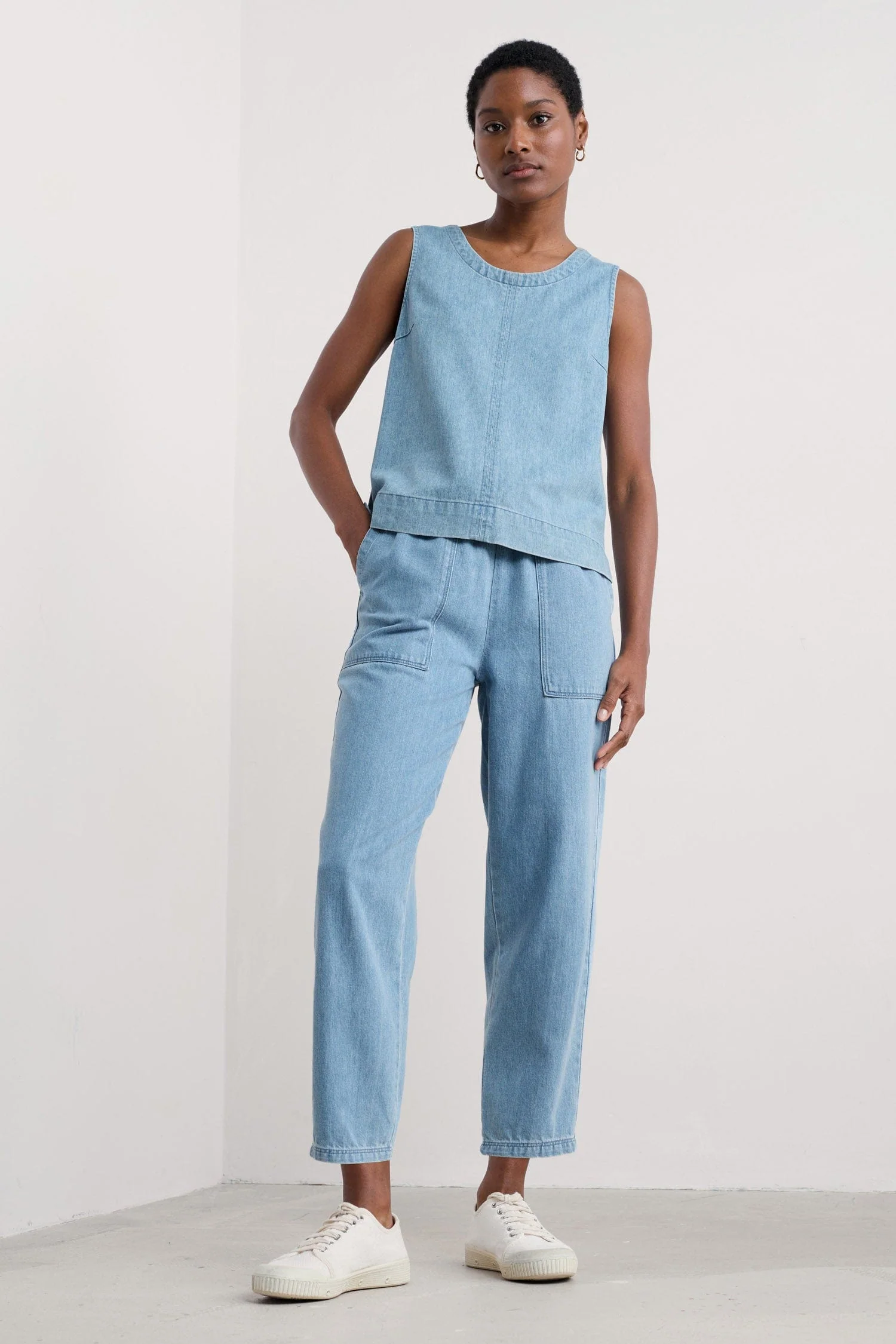 Sholl Denim-Linen Trousers - Light Wash - Image 3