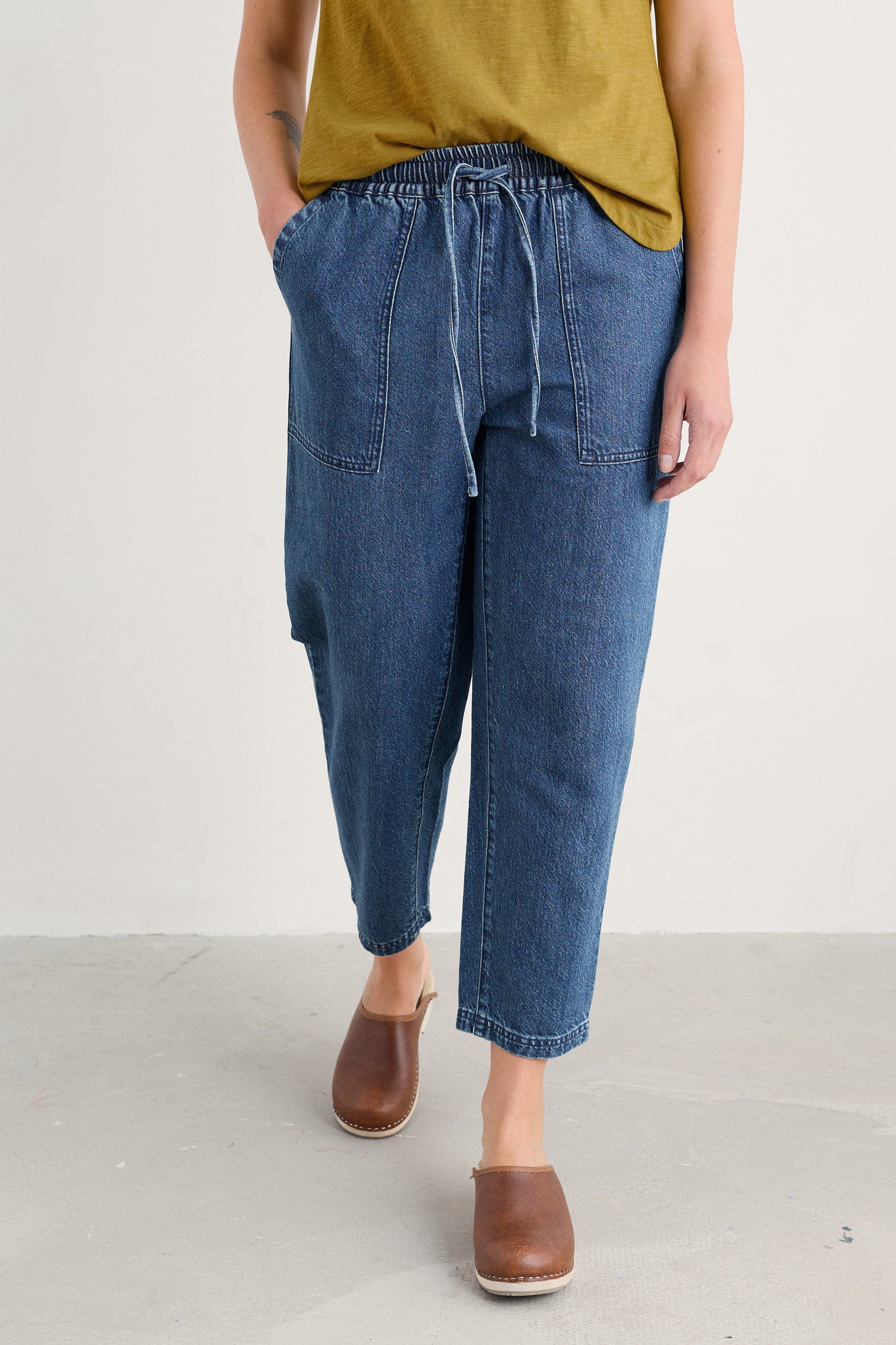 Sholl Denim-Linen Trousers - Mid Wash - Image 3