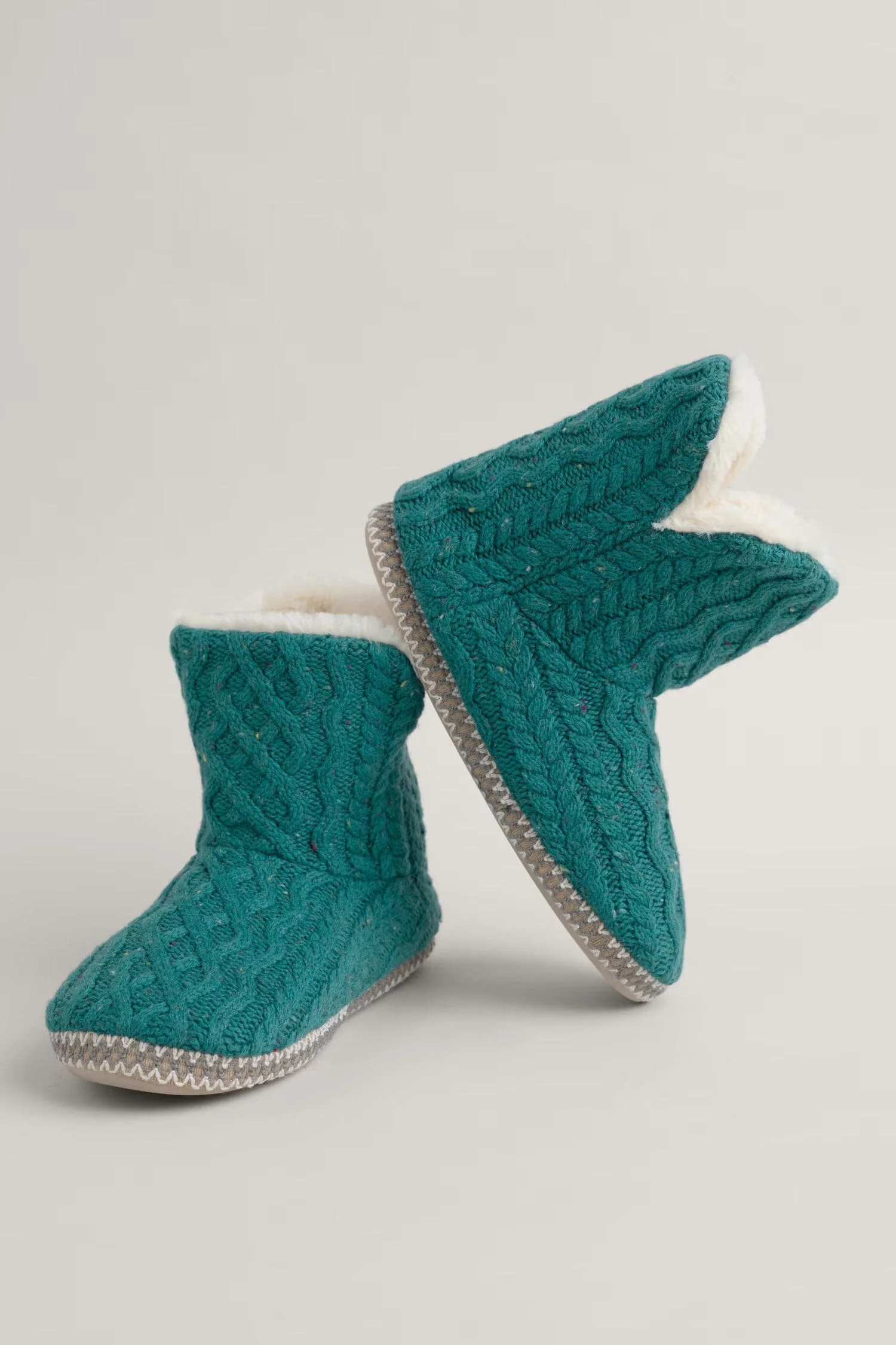 Starry Night Cable Knit Slipper Bootie - Dark Jade - Image 3