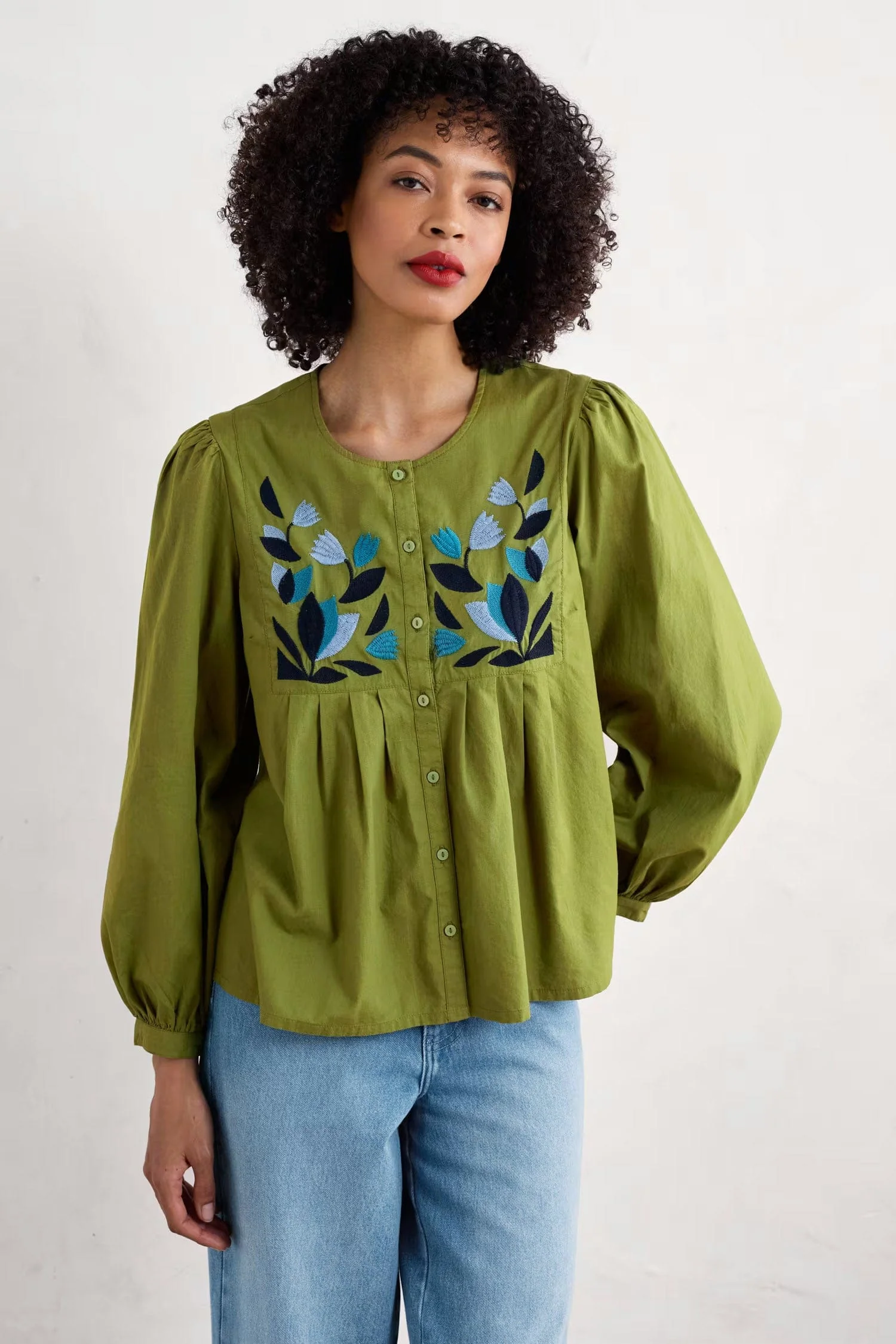 Thornapple Organic Cotton Embroidered Shirt - Dark Citron - Image 2