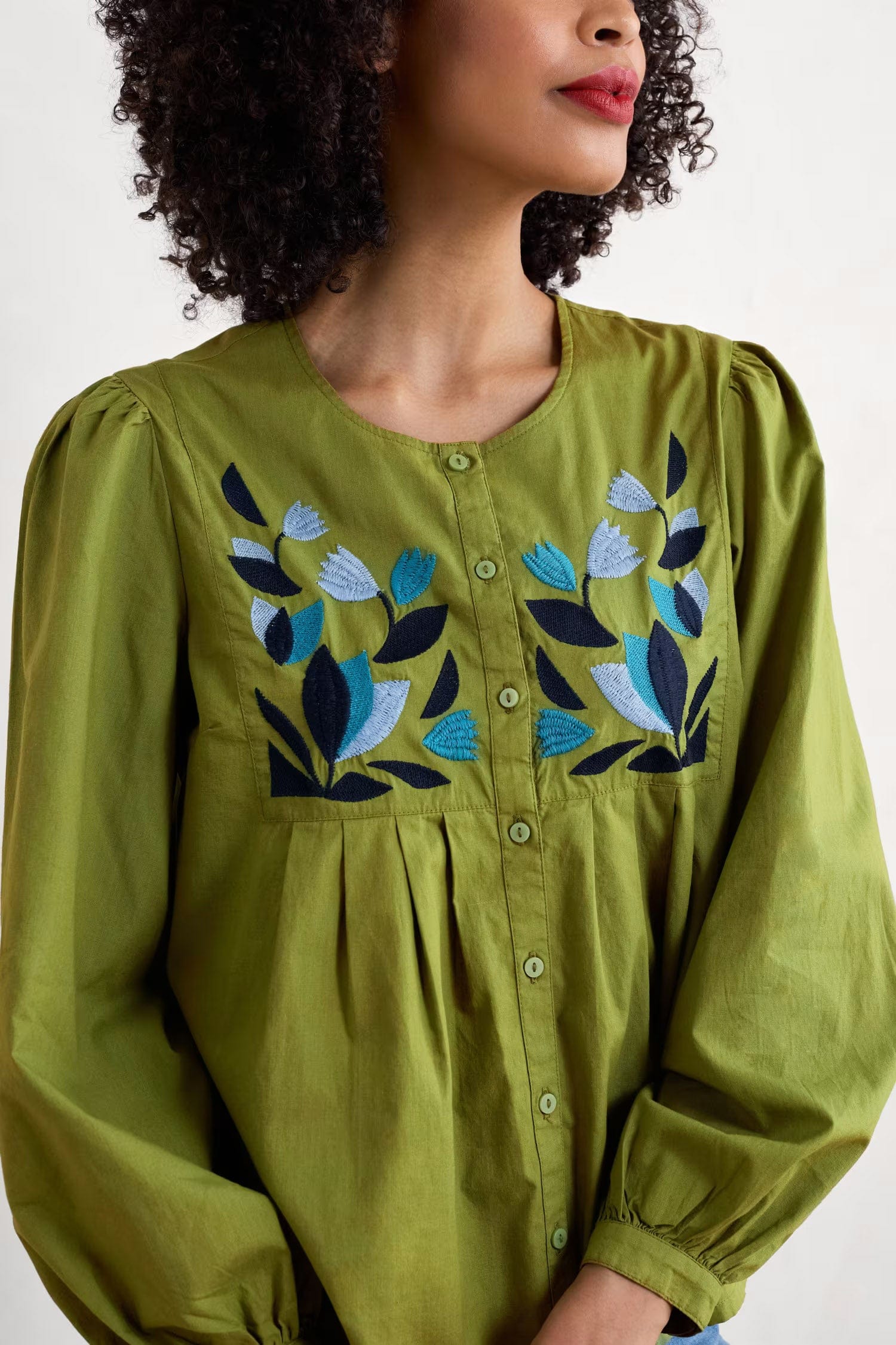 Thornapple Organic Cotton Embroidered Shirt - Dark Citron - Image 4
