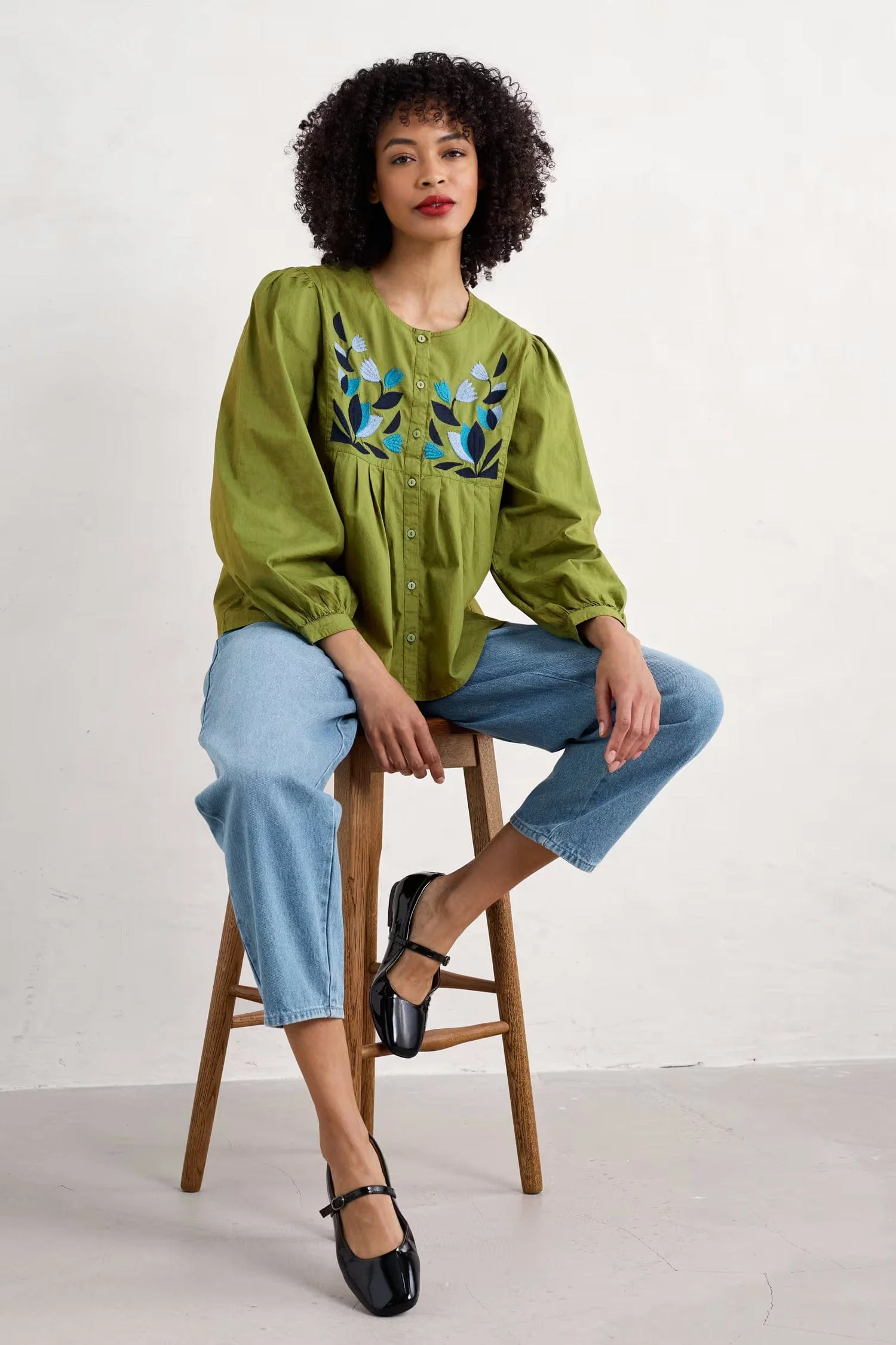 Thornapple Organic Cotton Embroidered Shirt - Dark Citron - Image 5