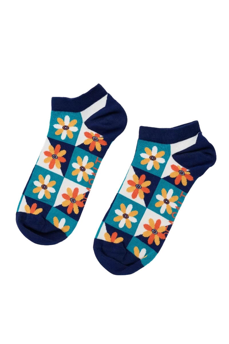 Women's Arty Trainer Socks - Floral Patchwork Ship