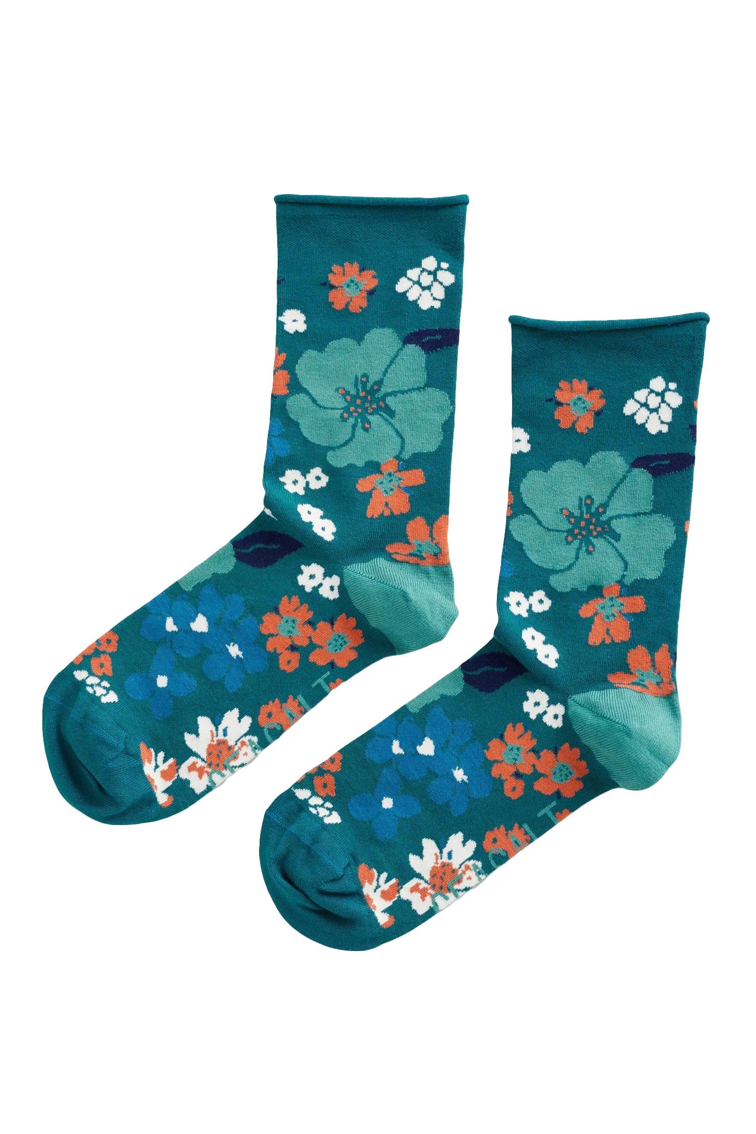 Women's Bamboo Arty Socks - Dense Floral Dark Thyme