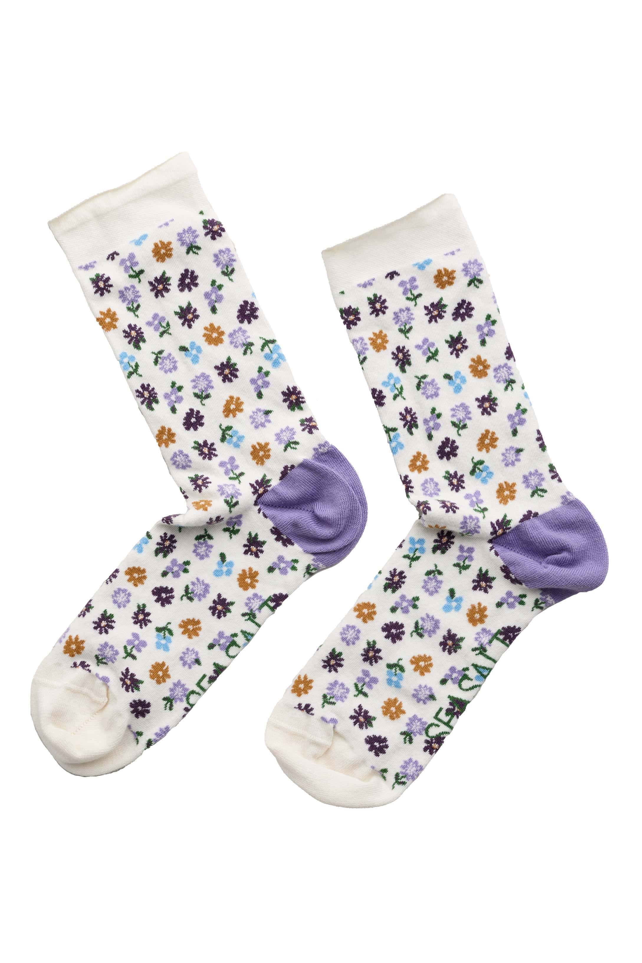 Womens Organic Cotton Arty Socks - Botanical Ditsy Chalk