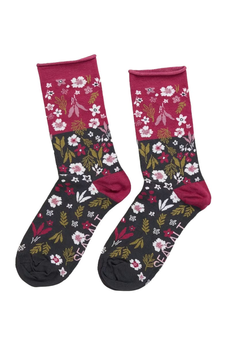 Womens Organic Cotton Arty Socks - Veg Patch Floral Coal