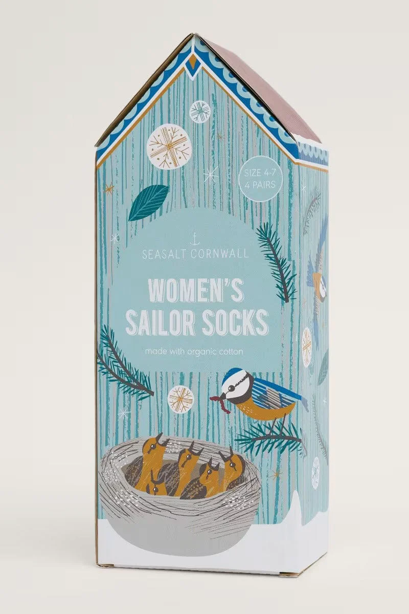 Women's Sailor Socks Box of 4 - Birds Redstart Mix - Image 3