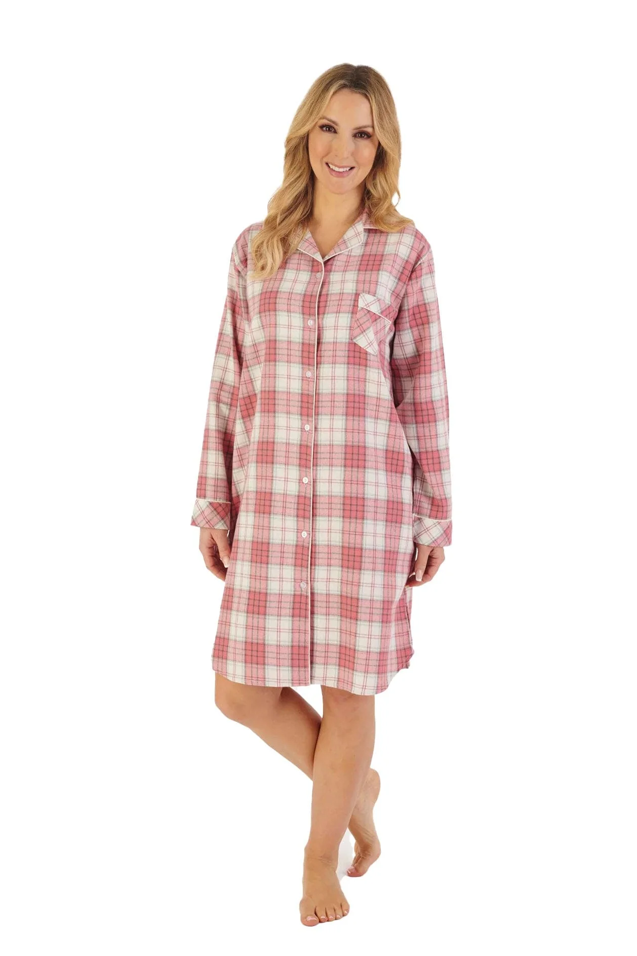 Brushed Cotton Check 38 Inch Nightshirt - Pink - Image 3
