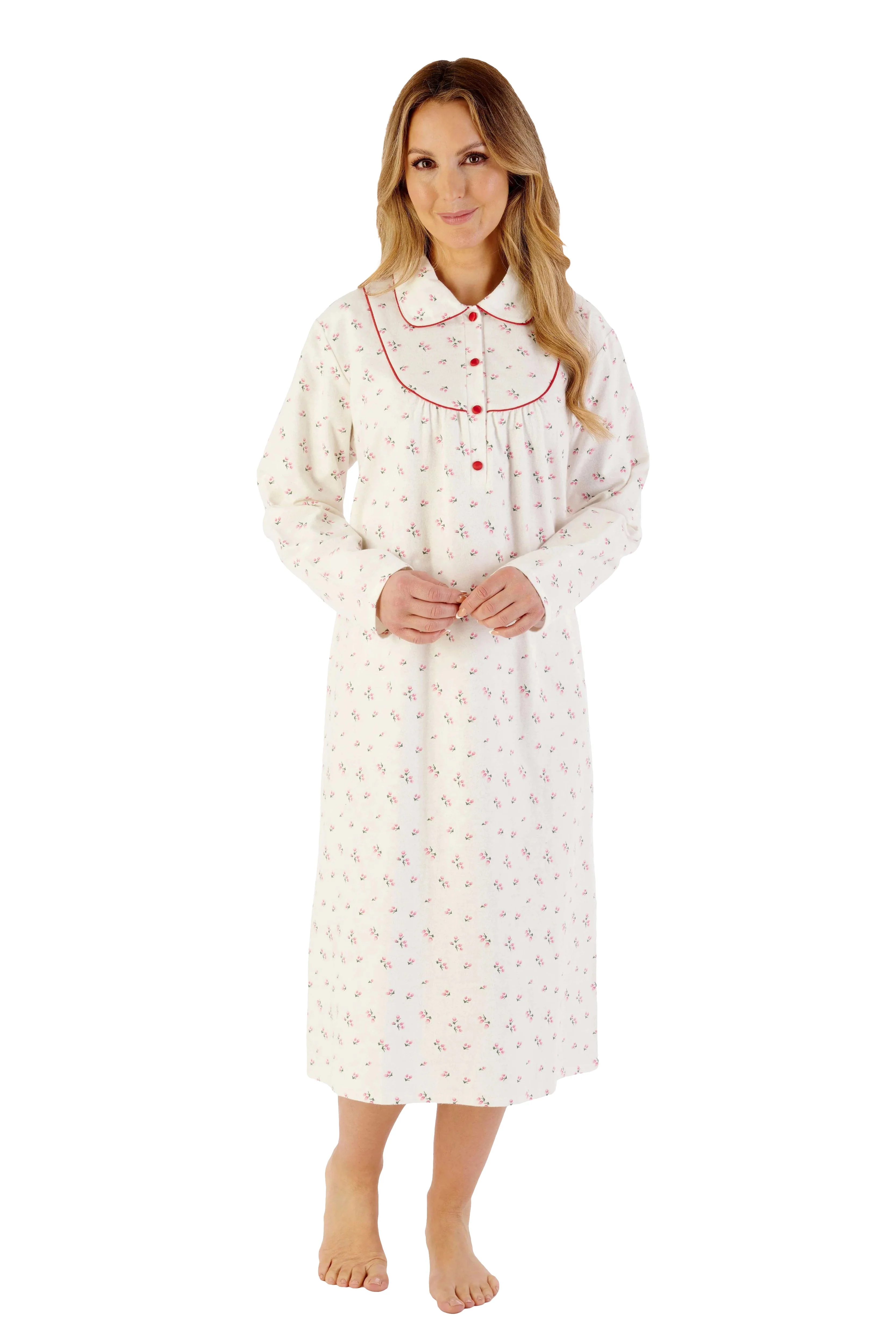 Brushed Cotton Floral 45 Inch Nightdress - Red
