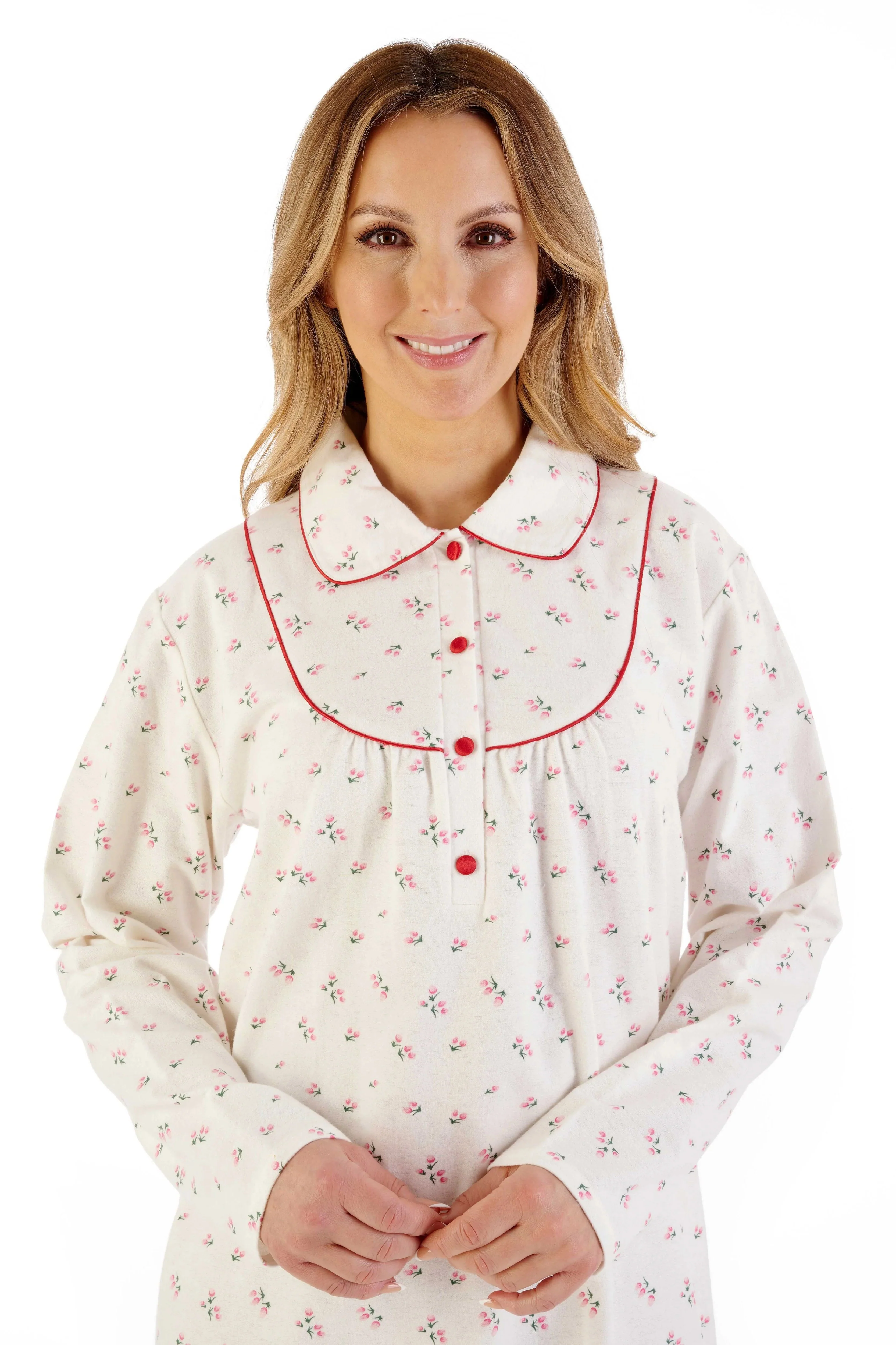 Brushed Cotton Floral 45 Inch Nightdress - Red - Image 2