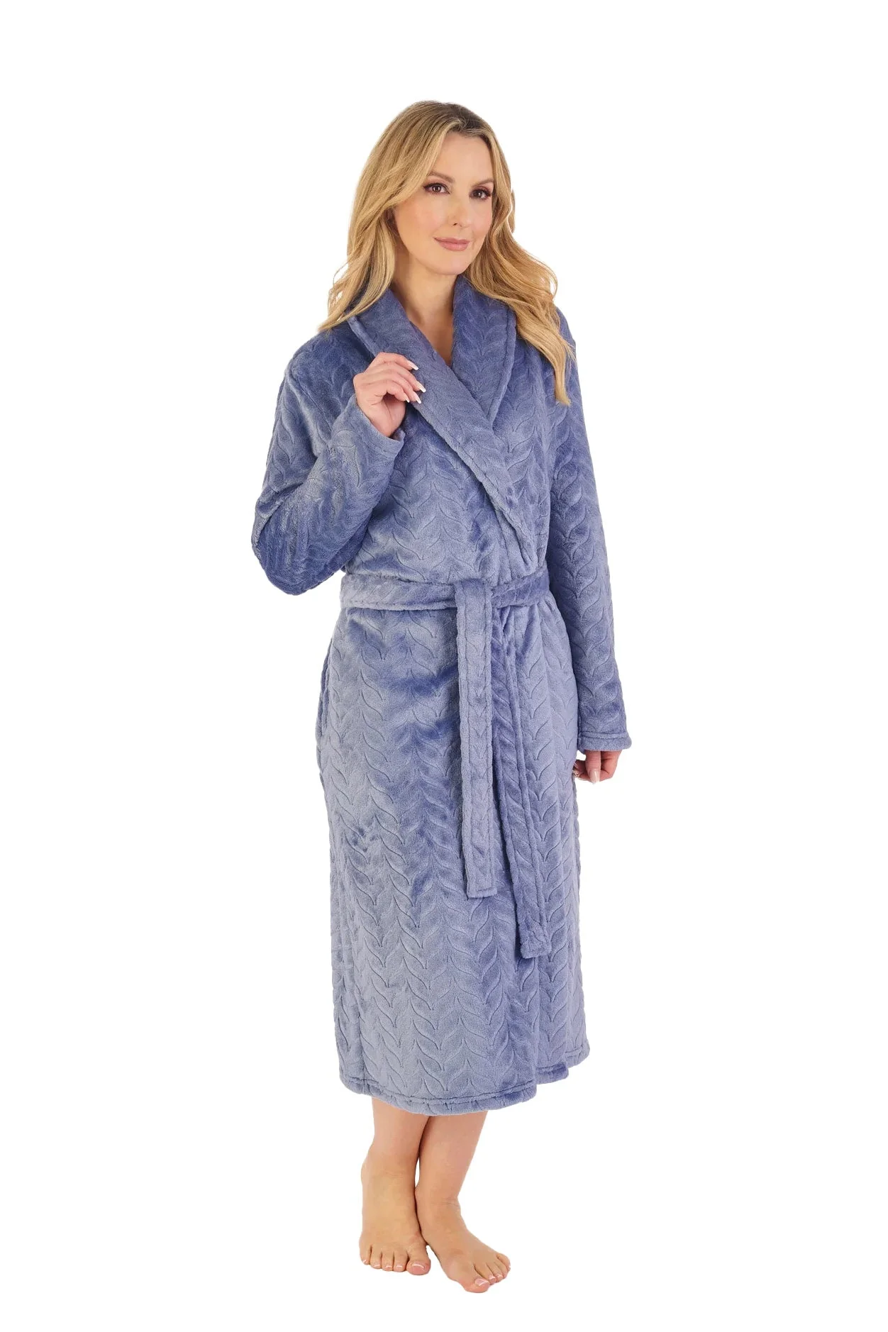 Embossed Pattern Fleece 46 Inch Dressing Gown - Grey - Image 4