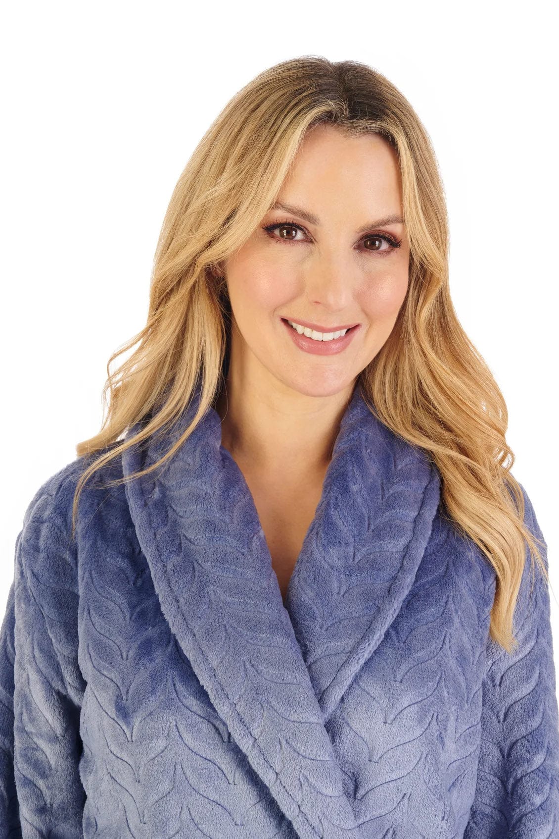 Embossed Pattern Fleece 46 Inch Dressing Gown - Grey - Image 5