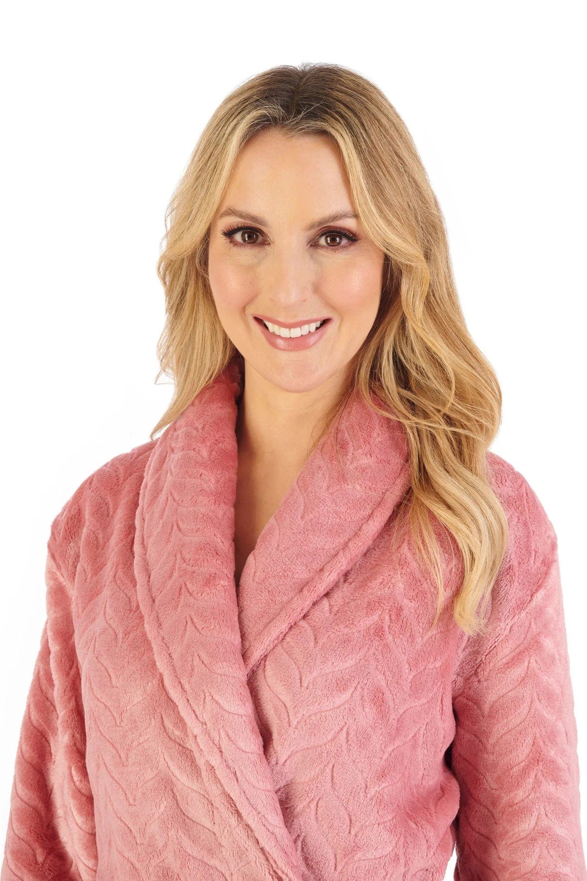 Embossed Pattern Fleece 46 Inch Dressing Gown - Pink - Image 5