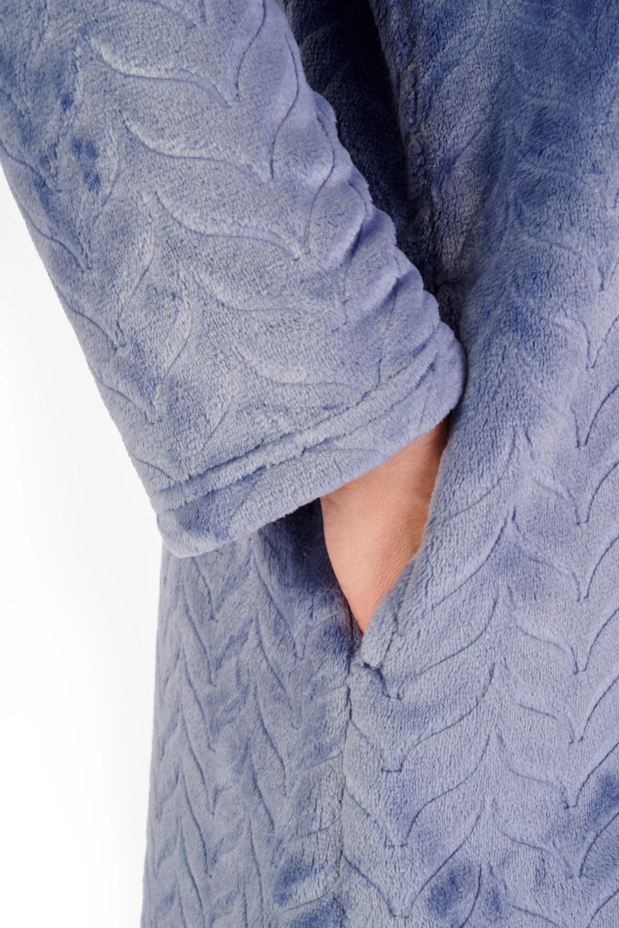 Embossed Pattern Fleece 46 Inch Zip Through Housecoat - Grey - Image 3