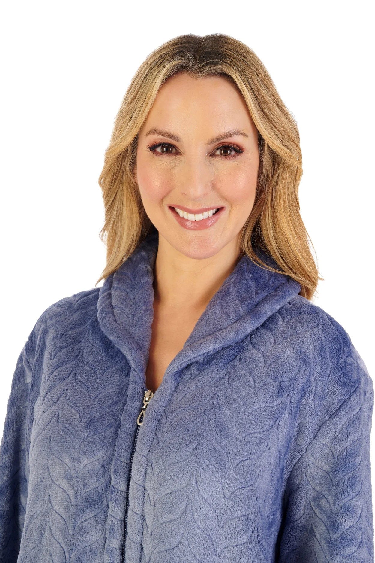 Embossed Pattern Fleece 46 Inch Zip Through Housecoat - Grey - Image 5