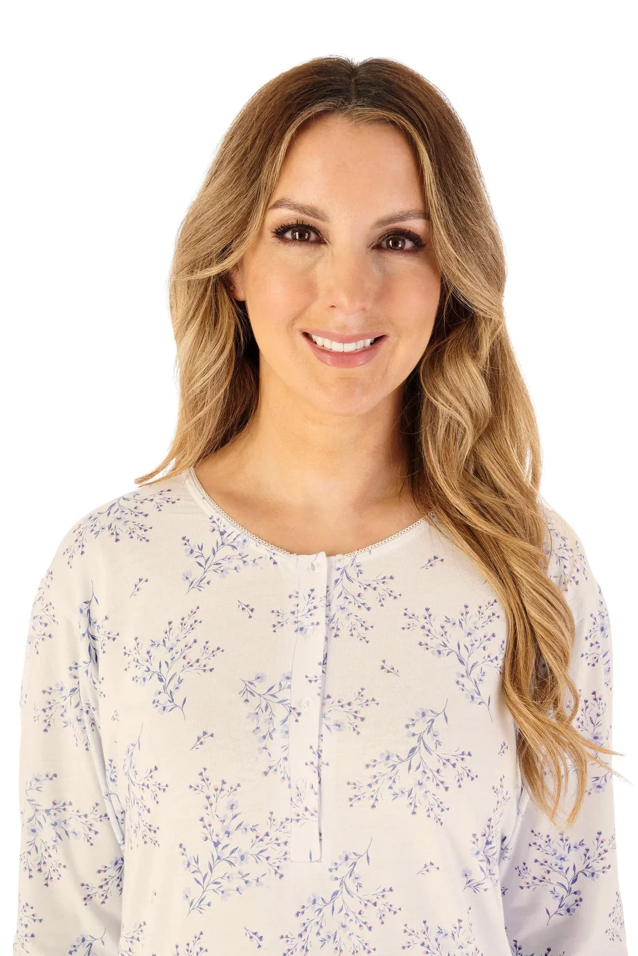 Floral Print Bamboo Jersey Long Sleeve Nightdress - Ivory - Image 2