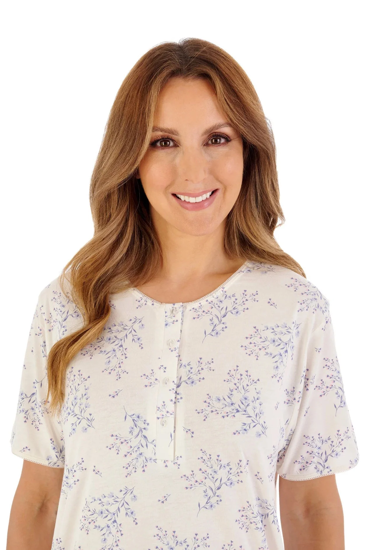 Floral Print Bamboo Jersey Short Sleeve Nightdress - Ivory - Image 2