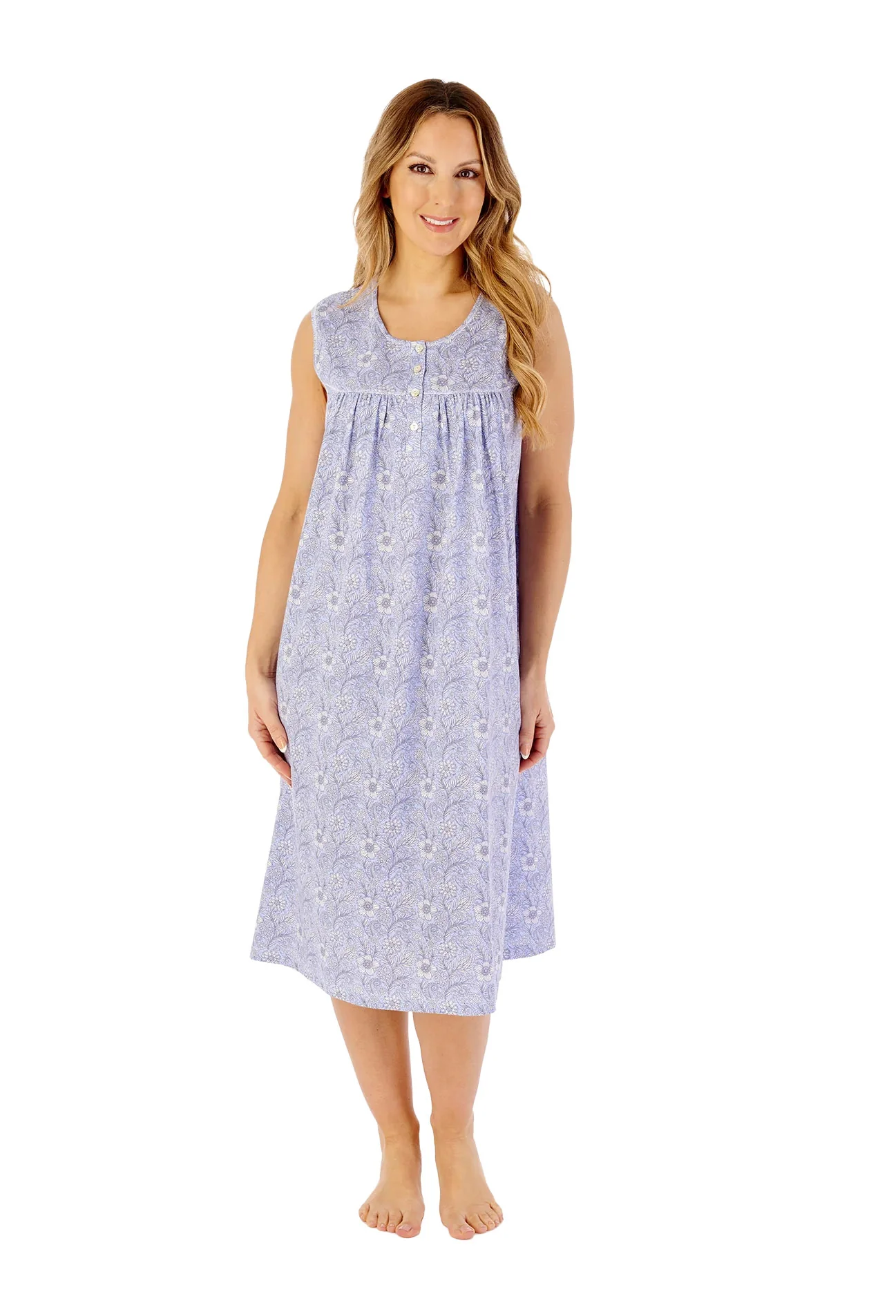 Jersey Floral 42 Inch Sleeveless Nightdress - Blue