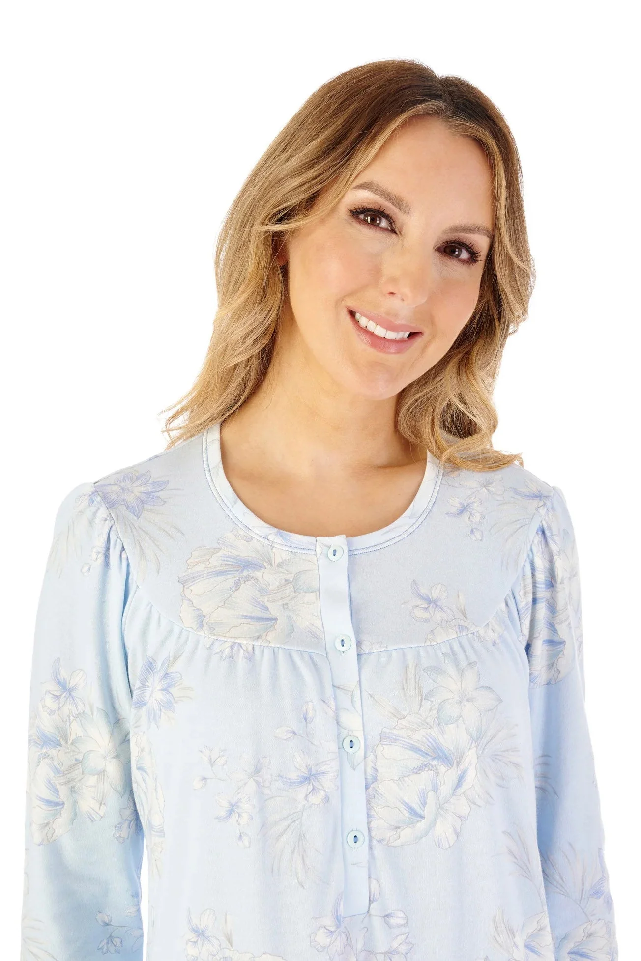 Jersey Floral 43 Inch Long Sleeve Nightdress - Blue - Image 2