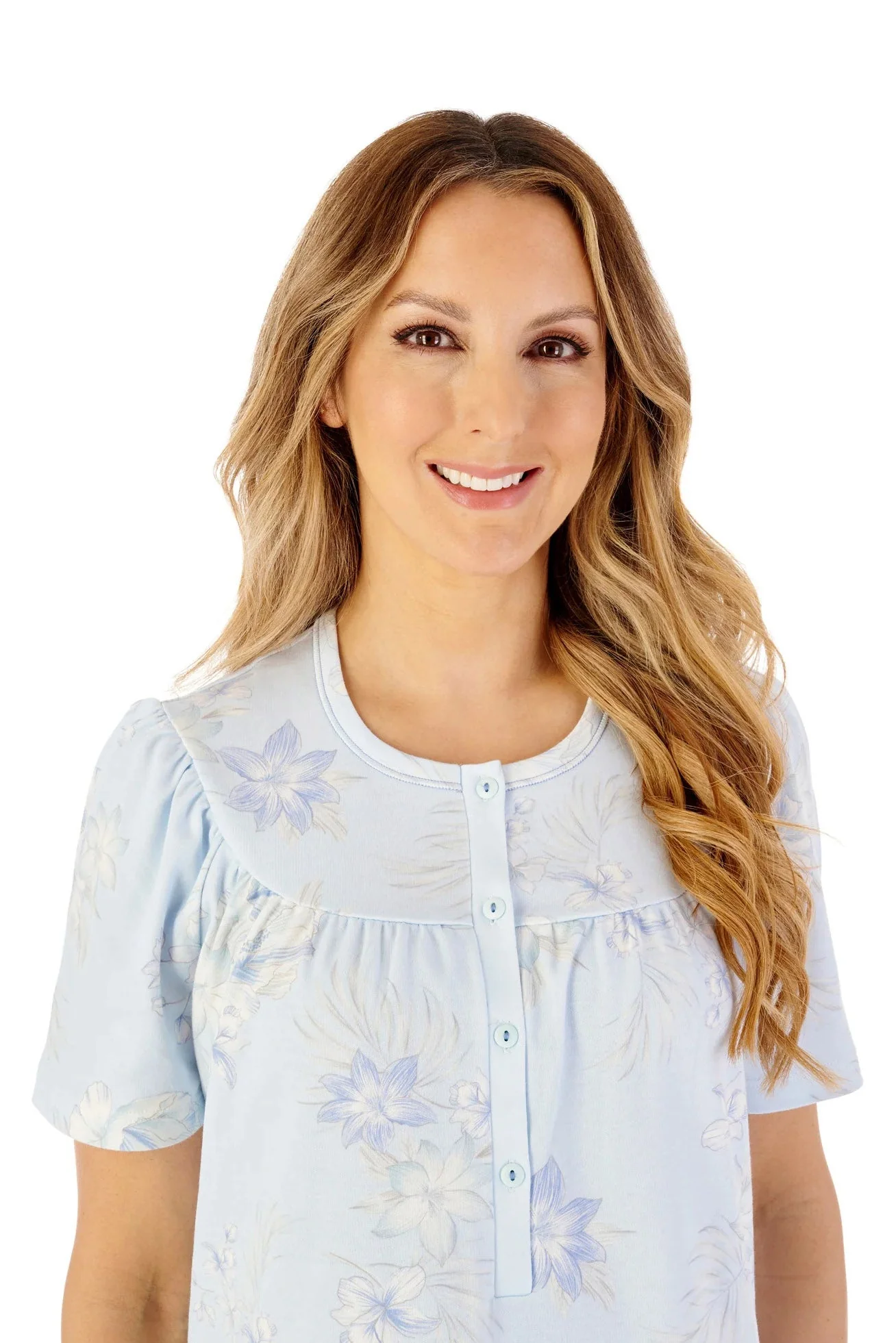Jersey Floral 43 Inch Short Sleeve Nightdress - Blue - Image 2
