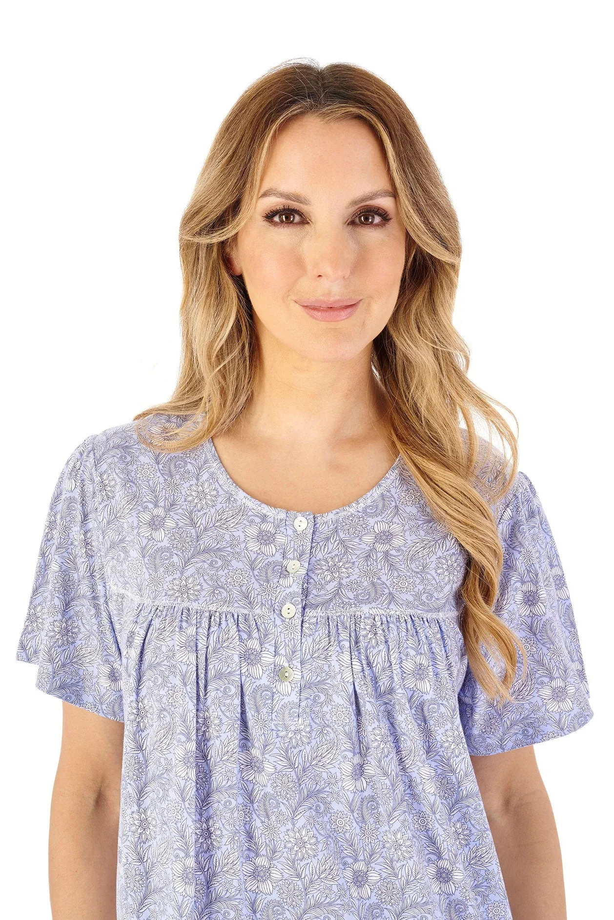Jersey Floral 45 Inch Short Sleeve Nightdress - Blue - Image 2