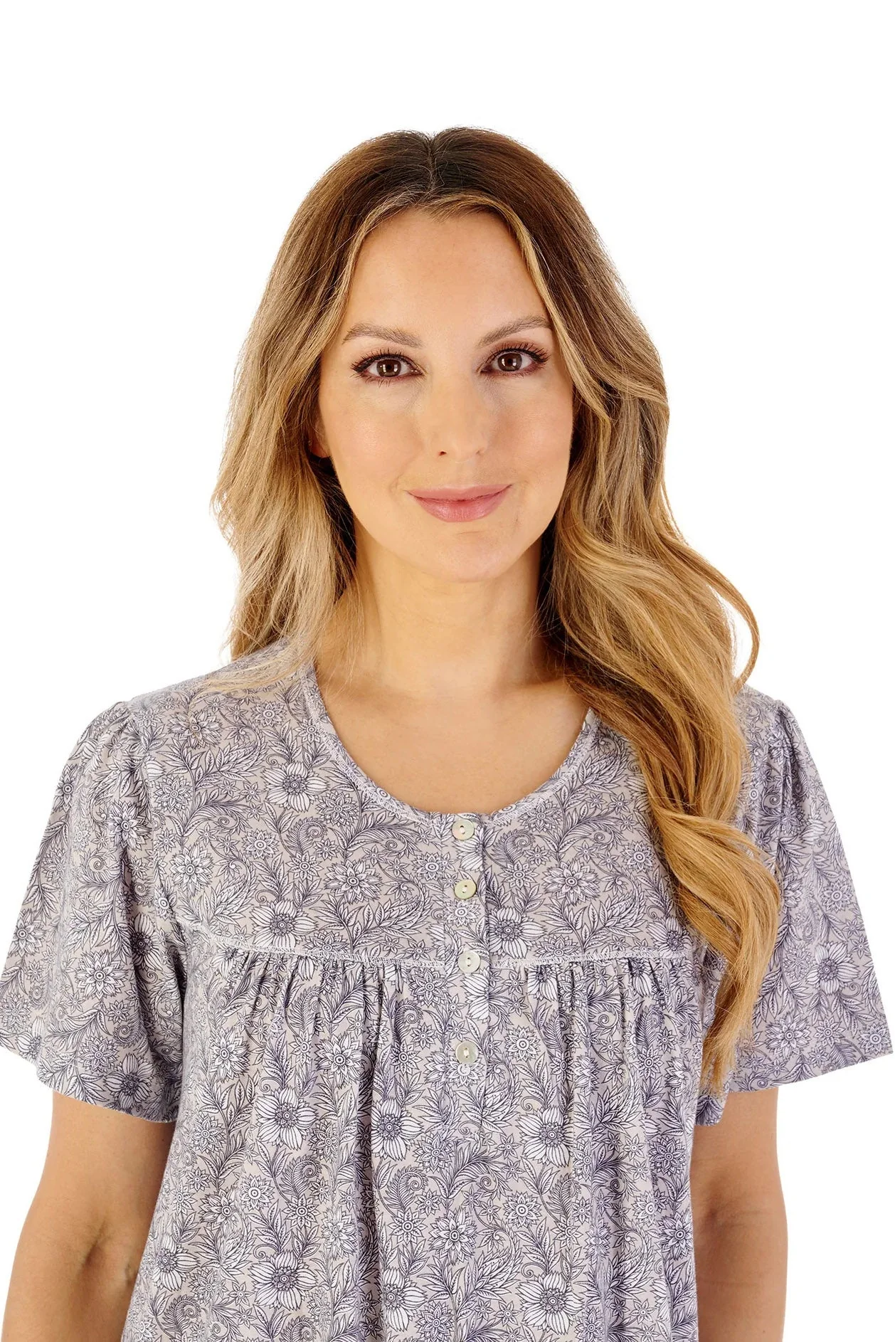 Jersey Floral 45 Inch Short Sleeve Nightdress - Grey - Image 2