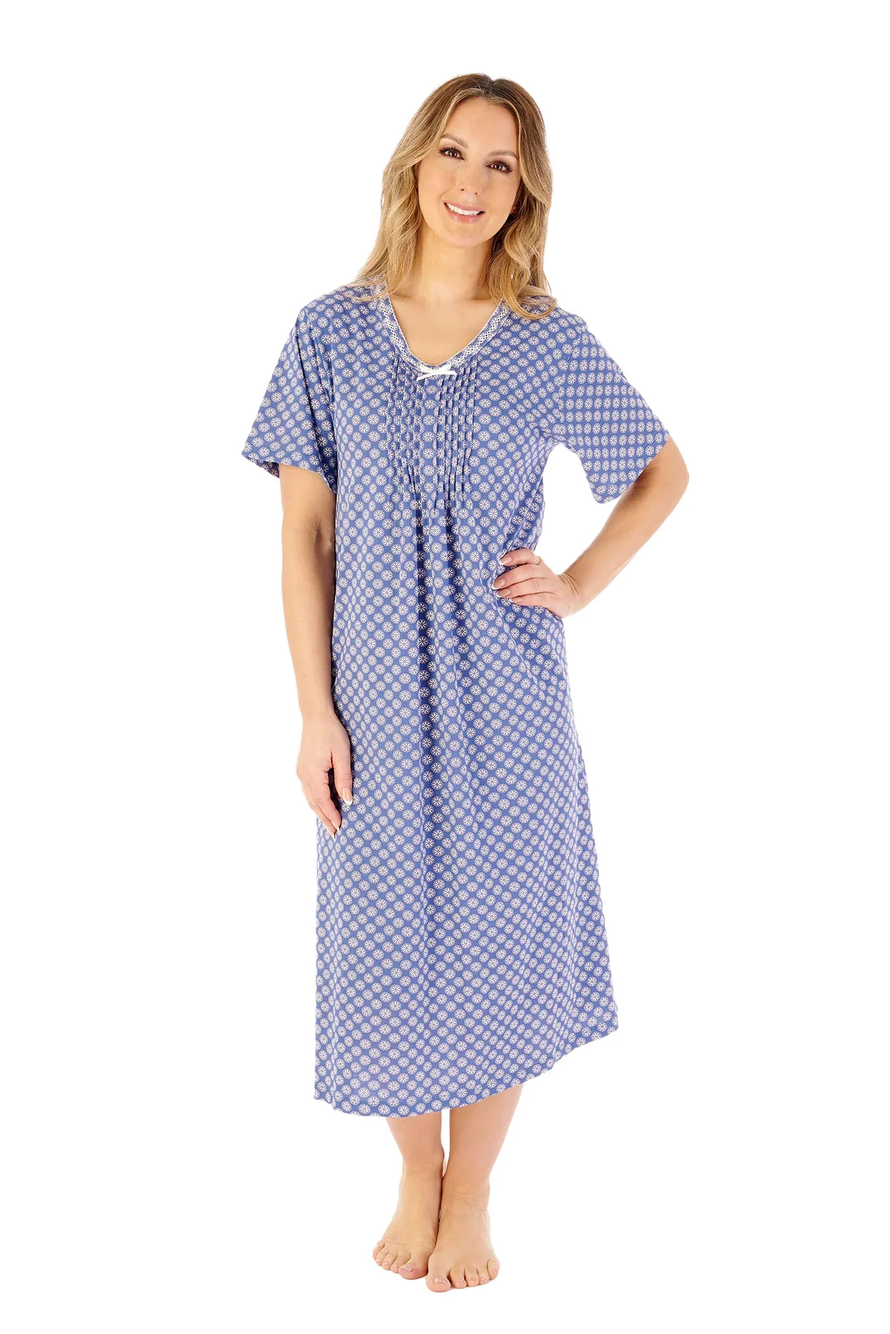 Jersey Geometric 45 Inch Short Sleeve Nightdress - Navy