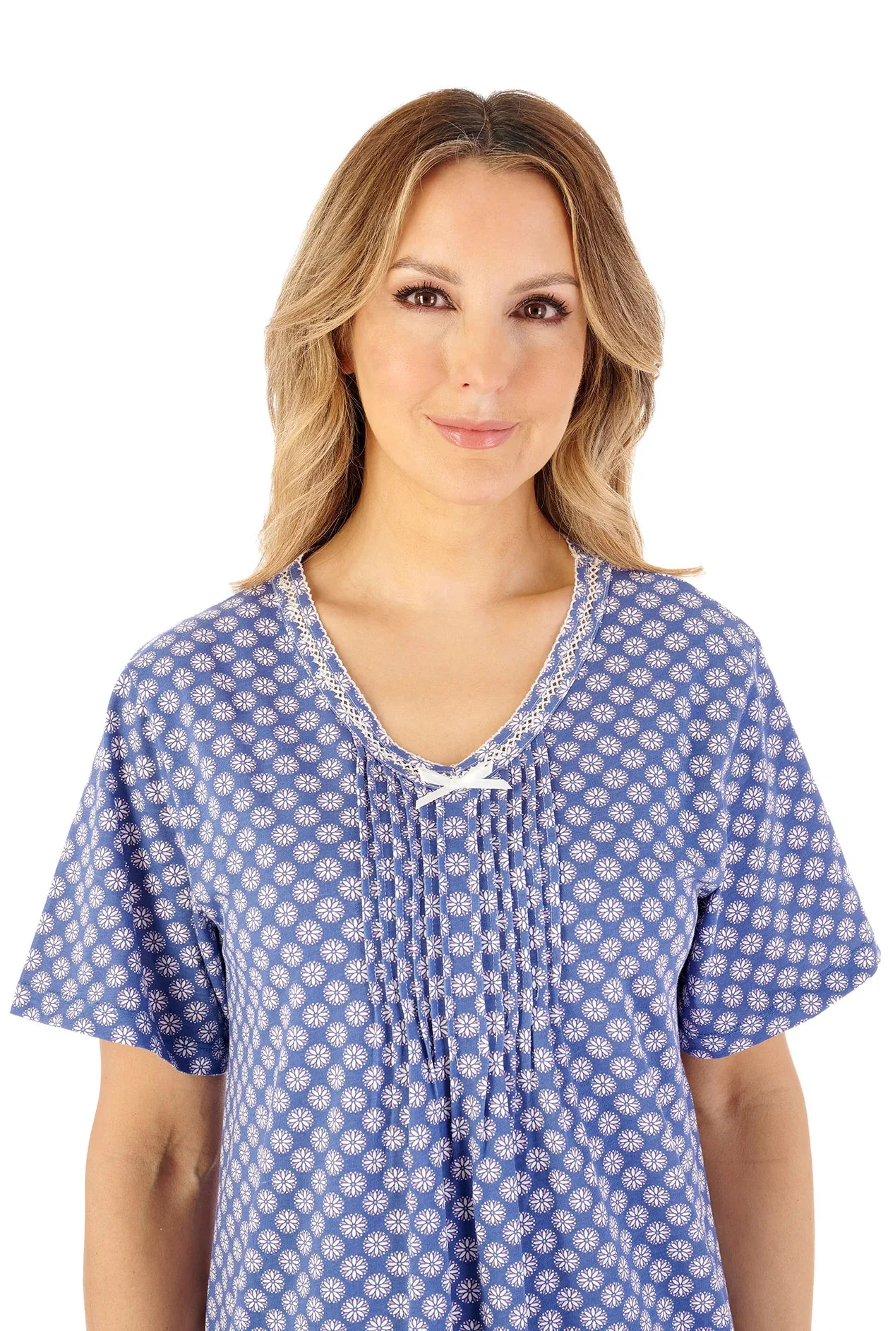 Jersey Geometric 45 Inch Short Sleeve Nightdress - Navy - Image 2