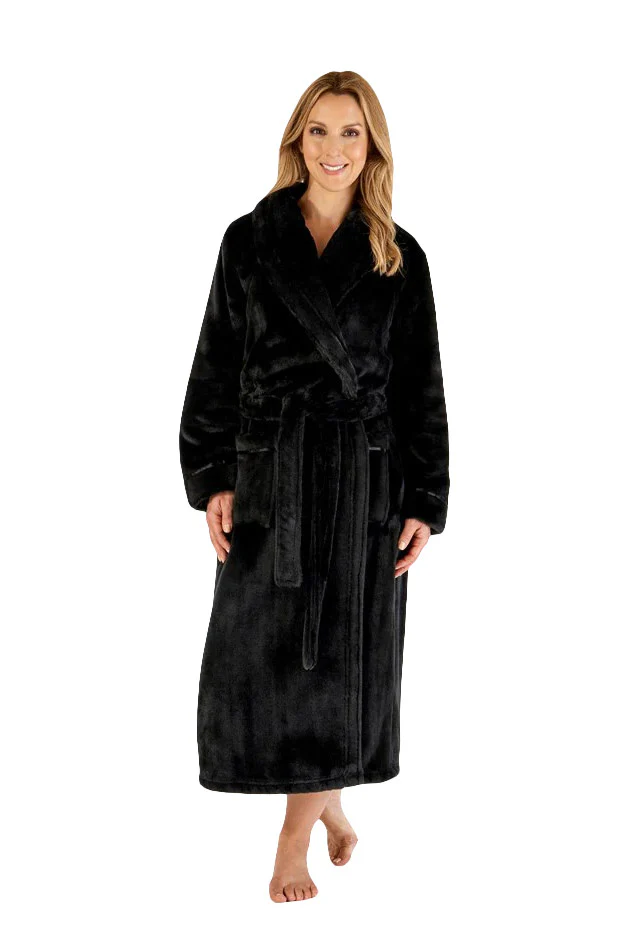 Luxury 48 Inch Fleece Dressing Gown - Black