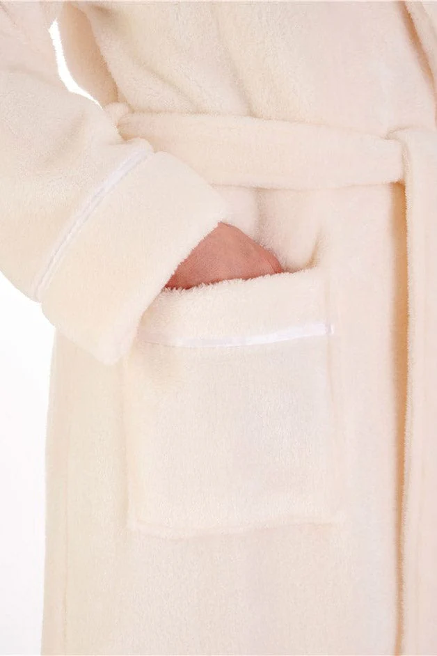 Luxury 48 Inch Fleece Dressing Gown - Cream - Image 3