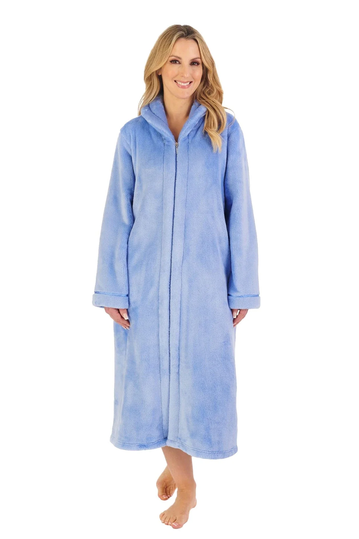Luxury 48 Inch Zip Through Fleece Dressing Gown - Blue