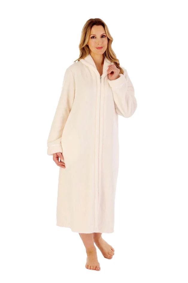 Luxury 48 Inch Zip Through Fleece Dressing Gown - Cream