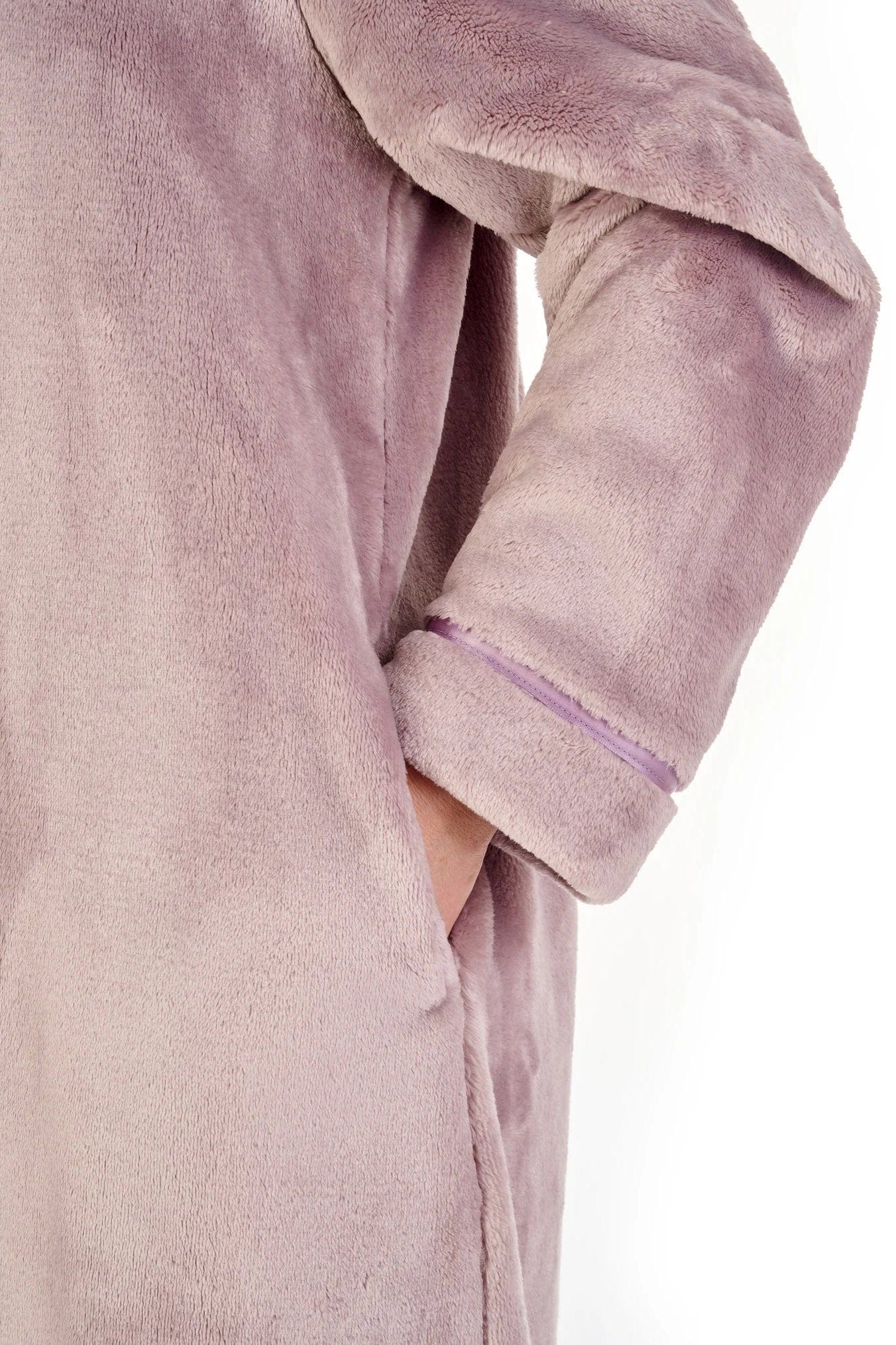 Luxury 48 Inch Zip Through Fleece Dressing Gown - Mink - Image 3