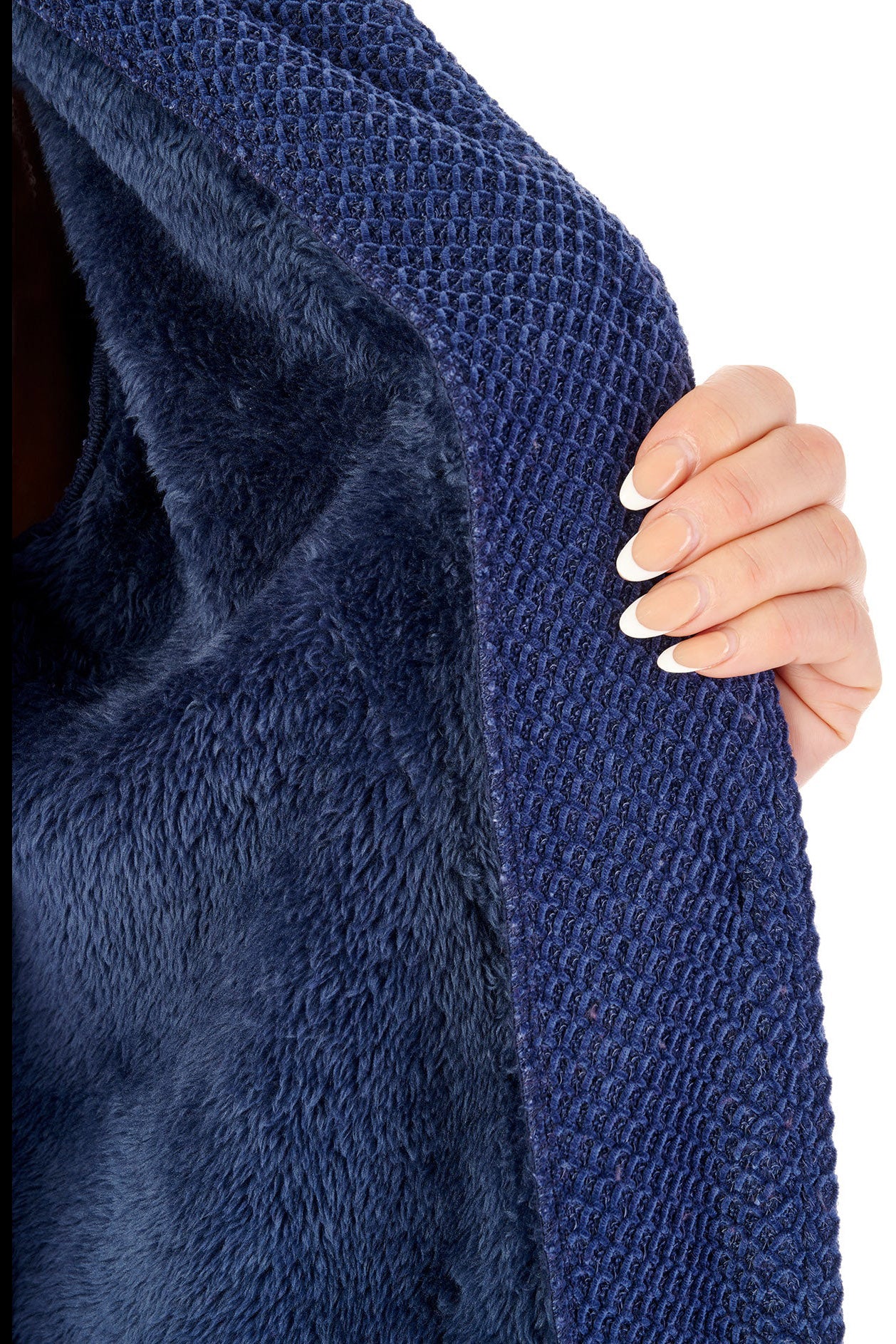 Soft Waffle Faux Fur Lined 46 Inch Dressing Gown - Navy - Image 3