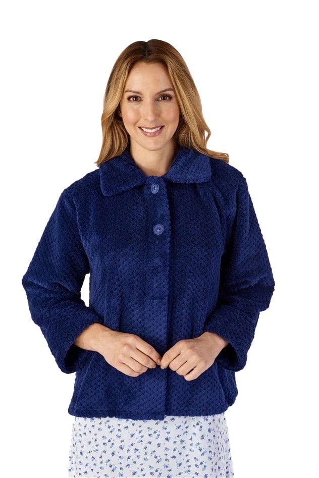 Waffle Fleece Bed Jacket - Navy - Image 2