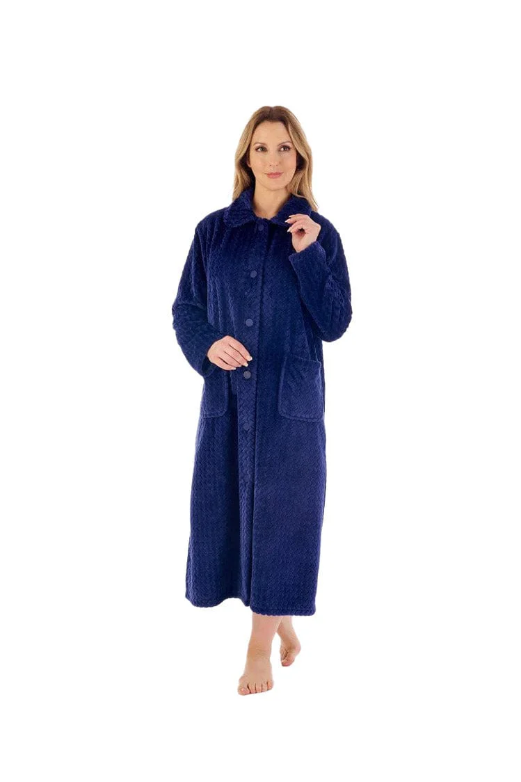Zig Zag Pattern 46 Inch Button Through Housecoat - Navy