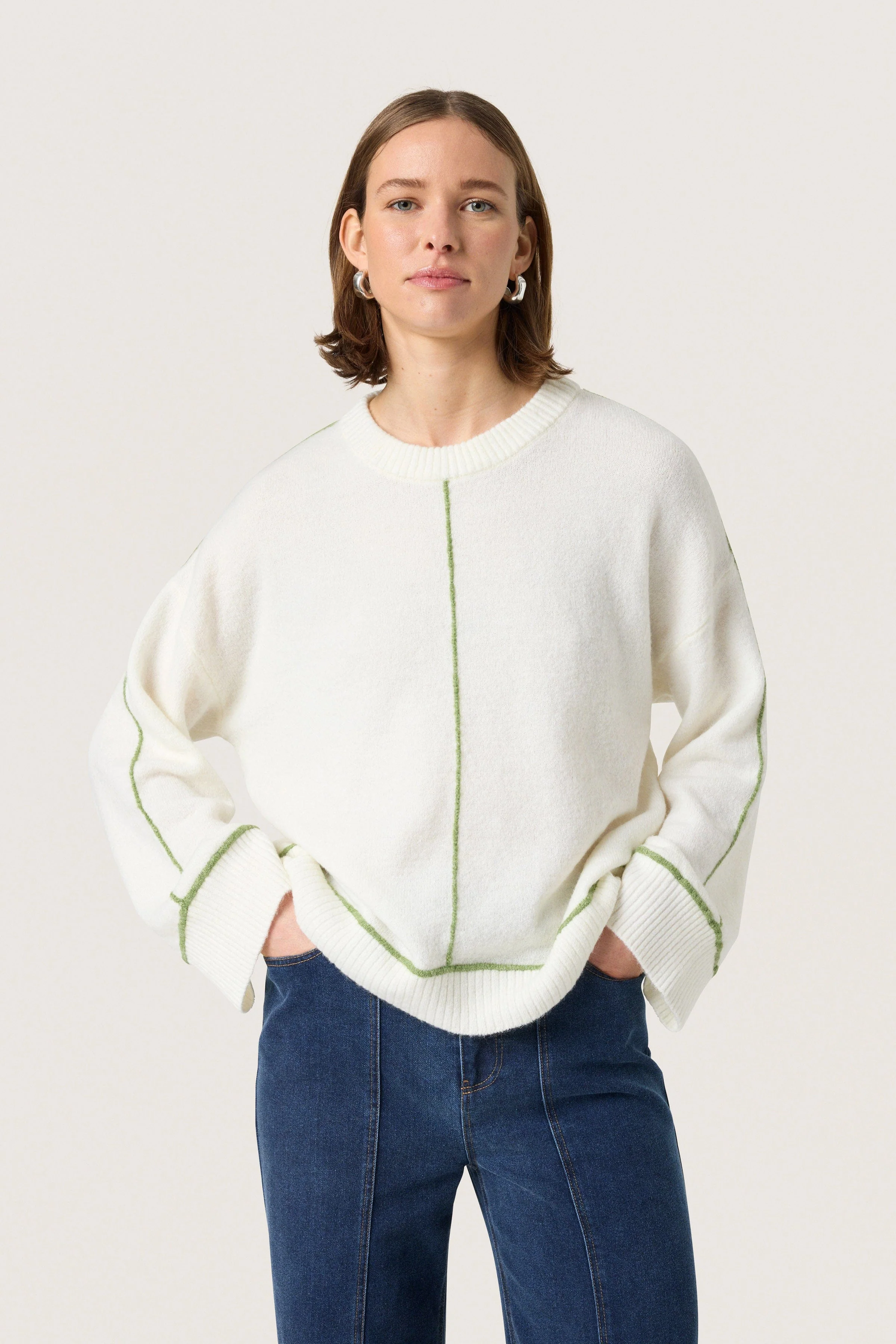Amani Contrast Stitch Jumper - Broken White - Image 2