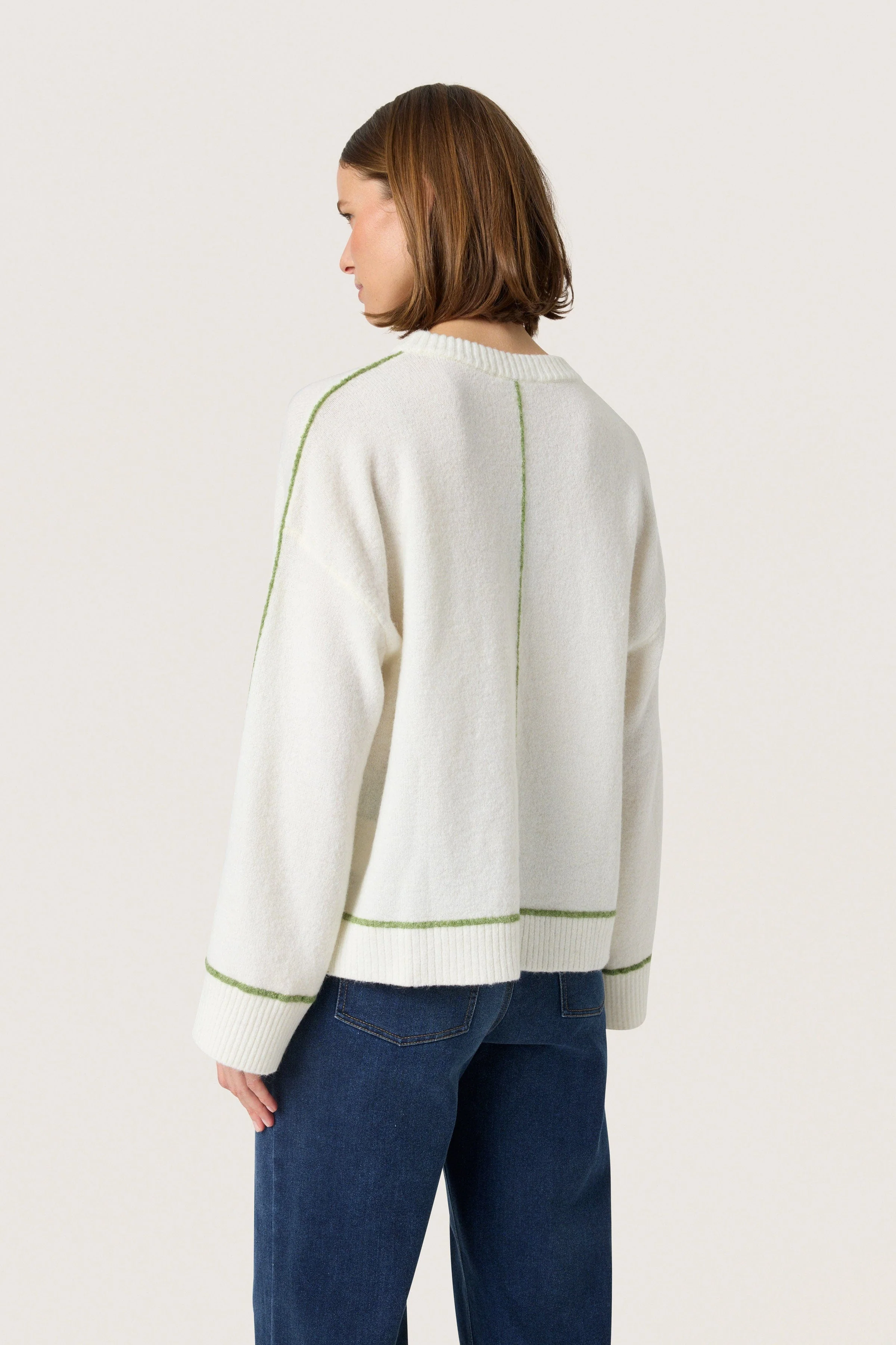 Amani Contrast Stitch Jumper - Broken White - Image 3