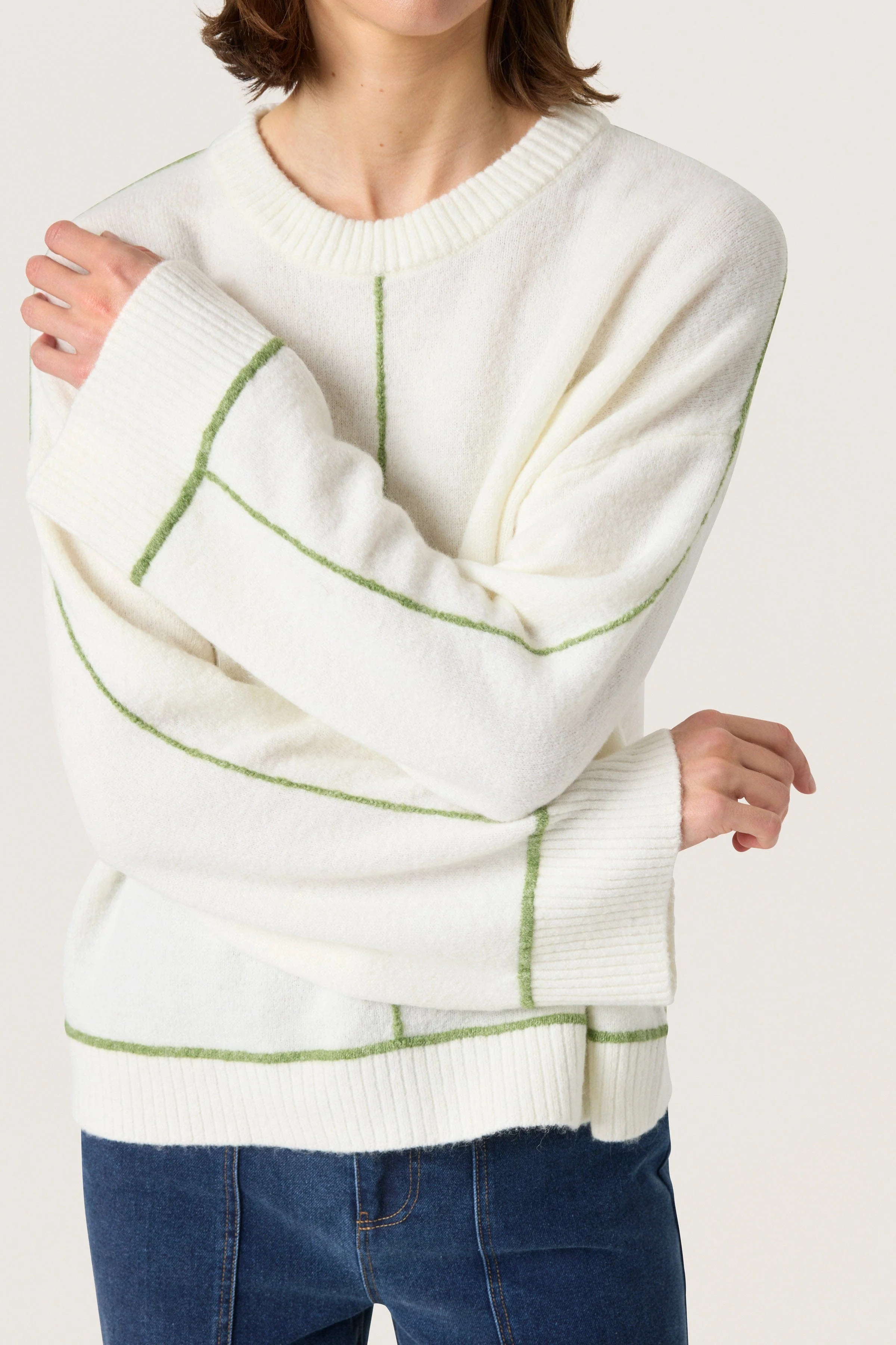 Amani Contrast Stitch Jumper - Broken White - Image 4