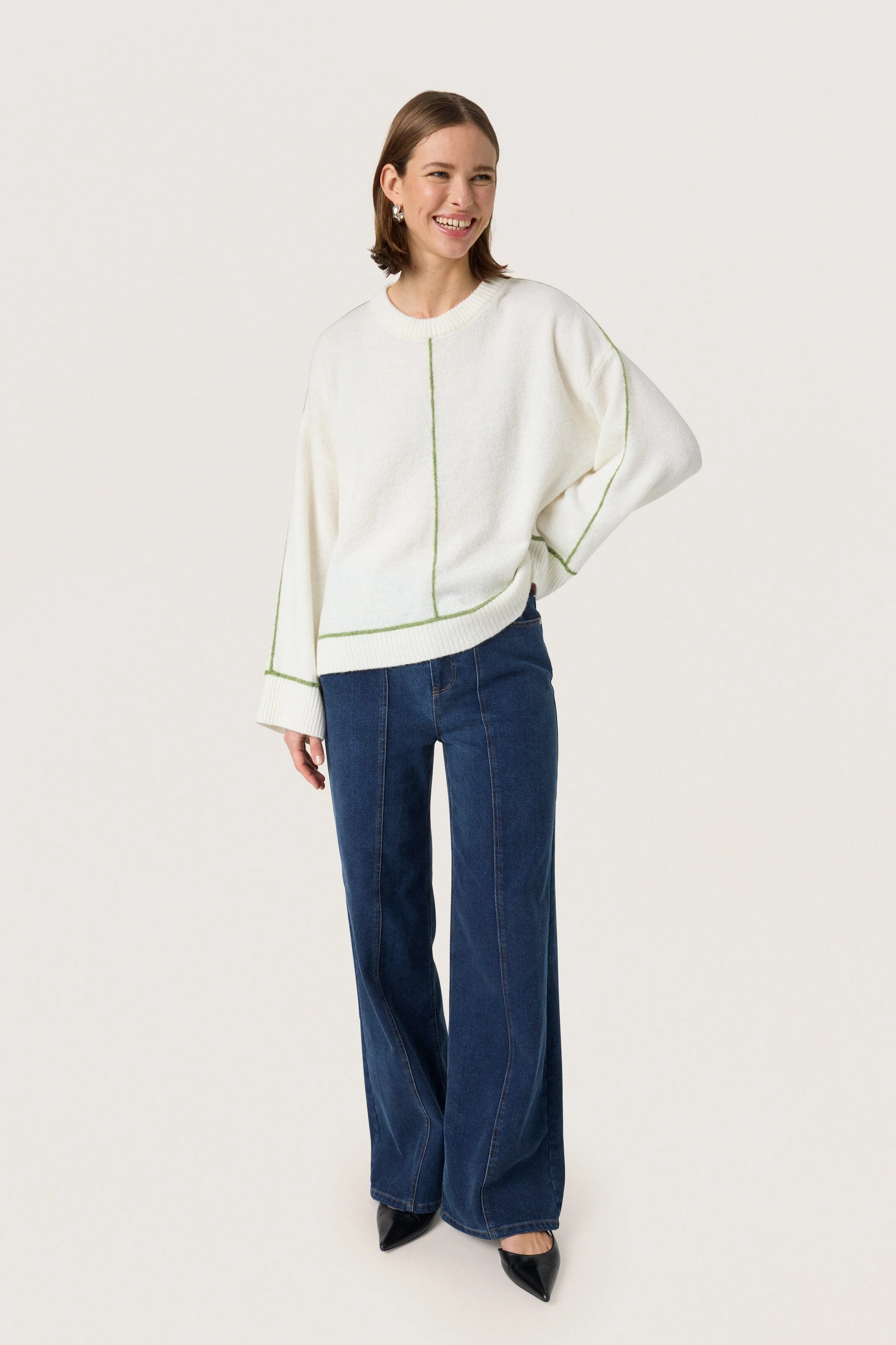 Amani Contrast Stitch Jumper - Broken White - Image 5