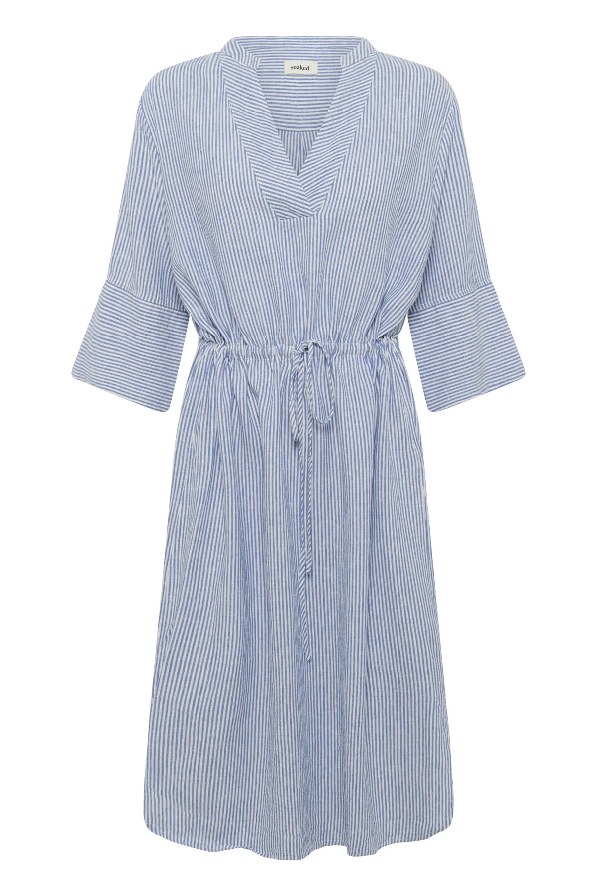 Aria Stripe Linen Blend Midi Dress - Regatta and White Stripe